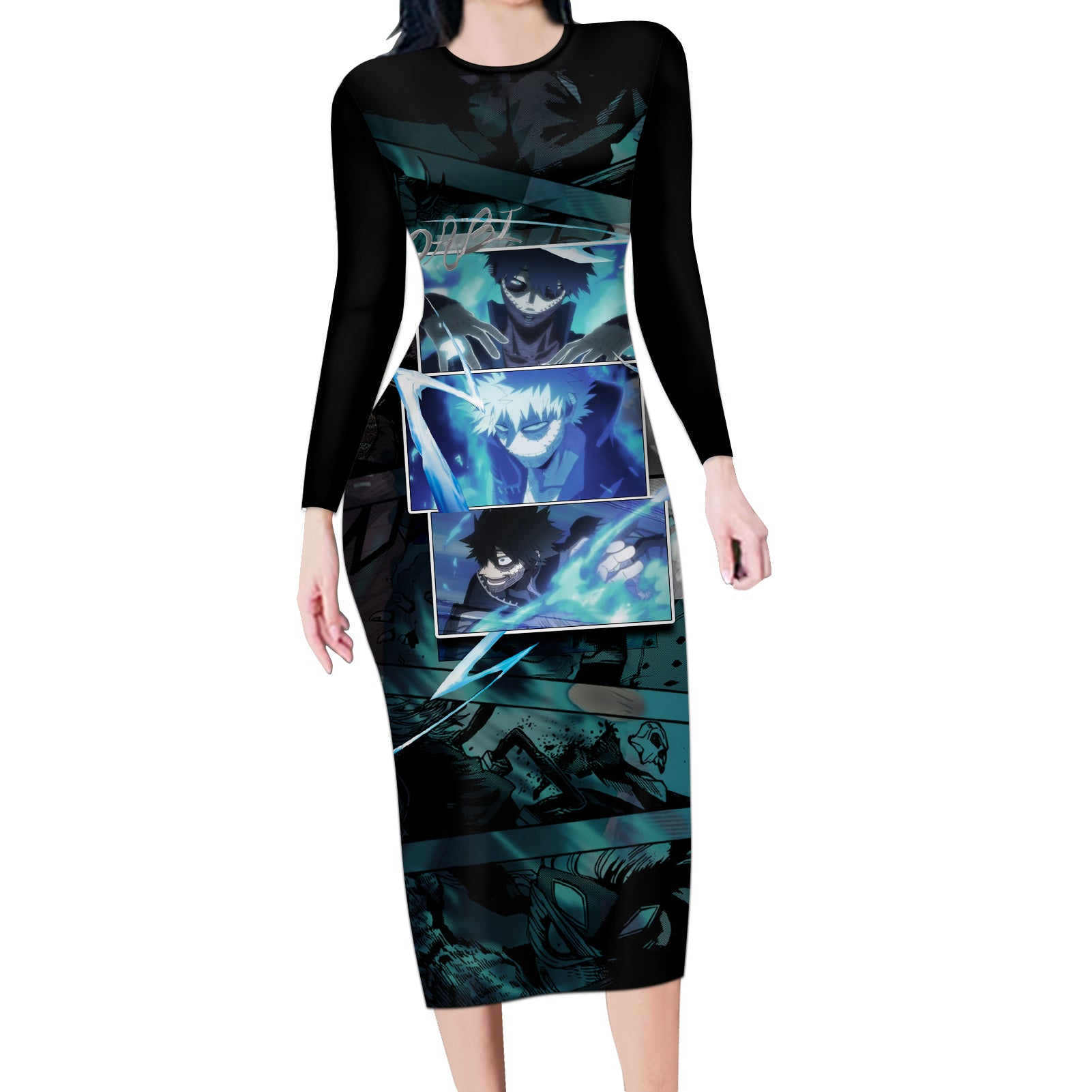 Dabi - My Hero Academia Long Sleeve Bodycon Dress Anime Mix Manga Style