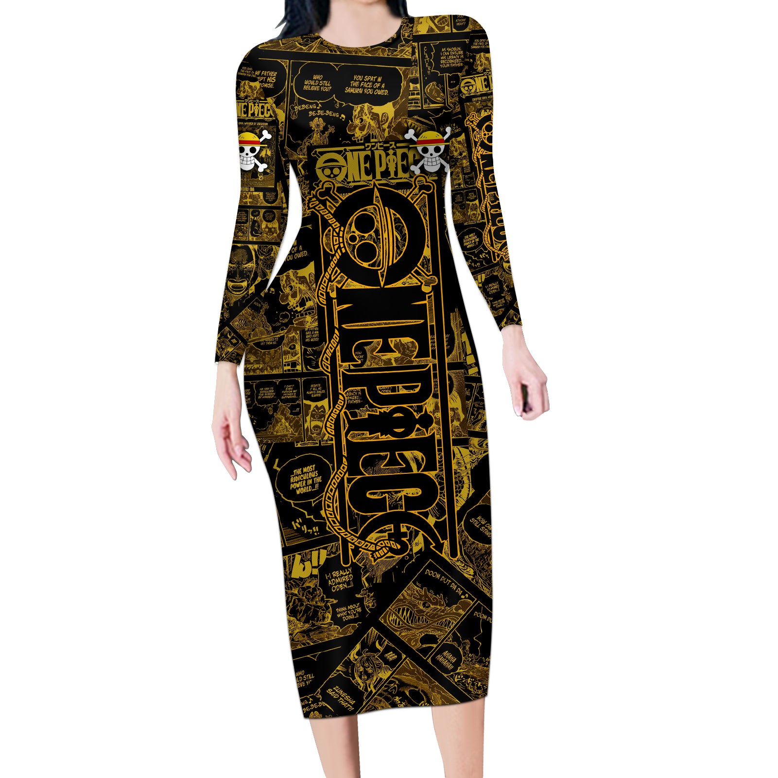 Luffy - Zoro - Sanji One Piece Long Sleeve Bodycon Dress Manga Style