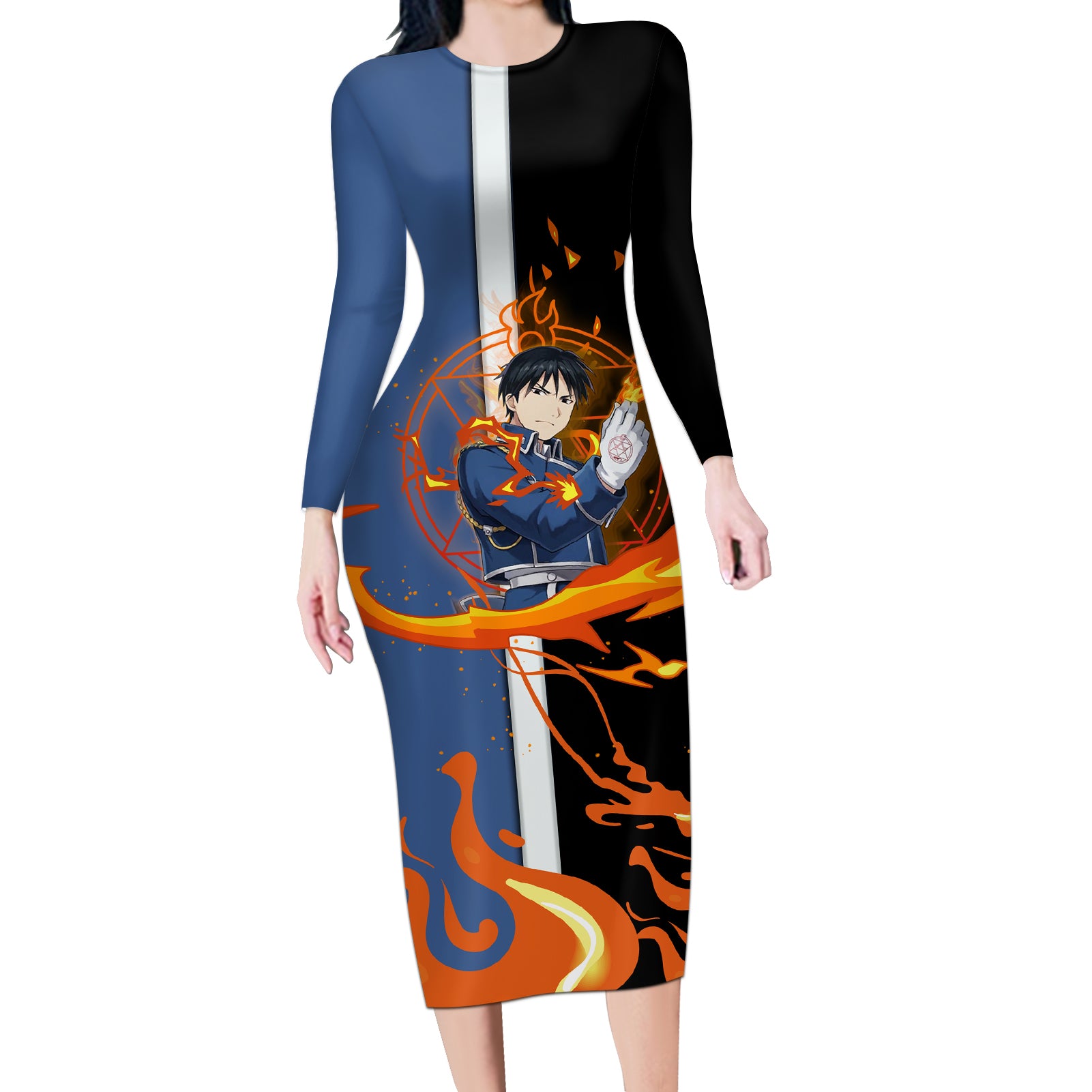 Mustang Roy Fulmetal Achemist Long Sleeve Bodycon Dress Anime Style