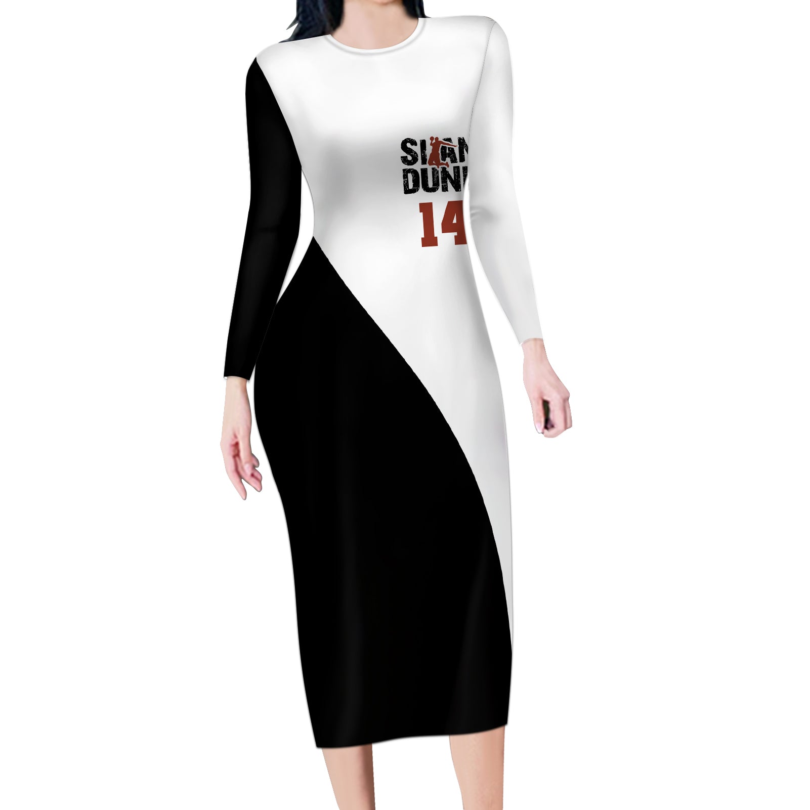 Hisashi Mitsui Number 14 - Slam Dunk Long Sleeve Bodycon Dress Anime Mix Black And White Style