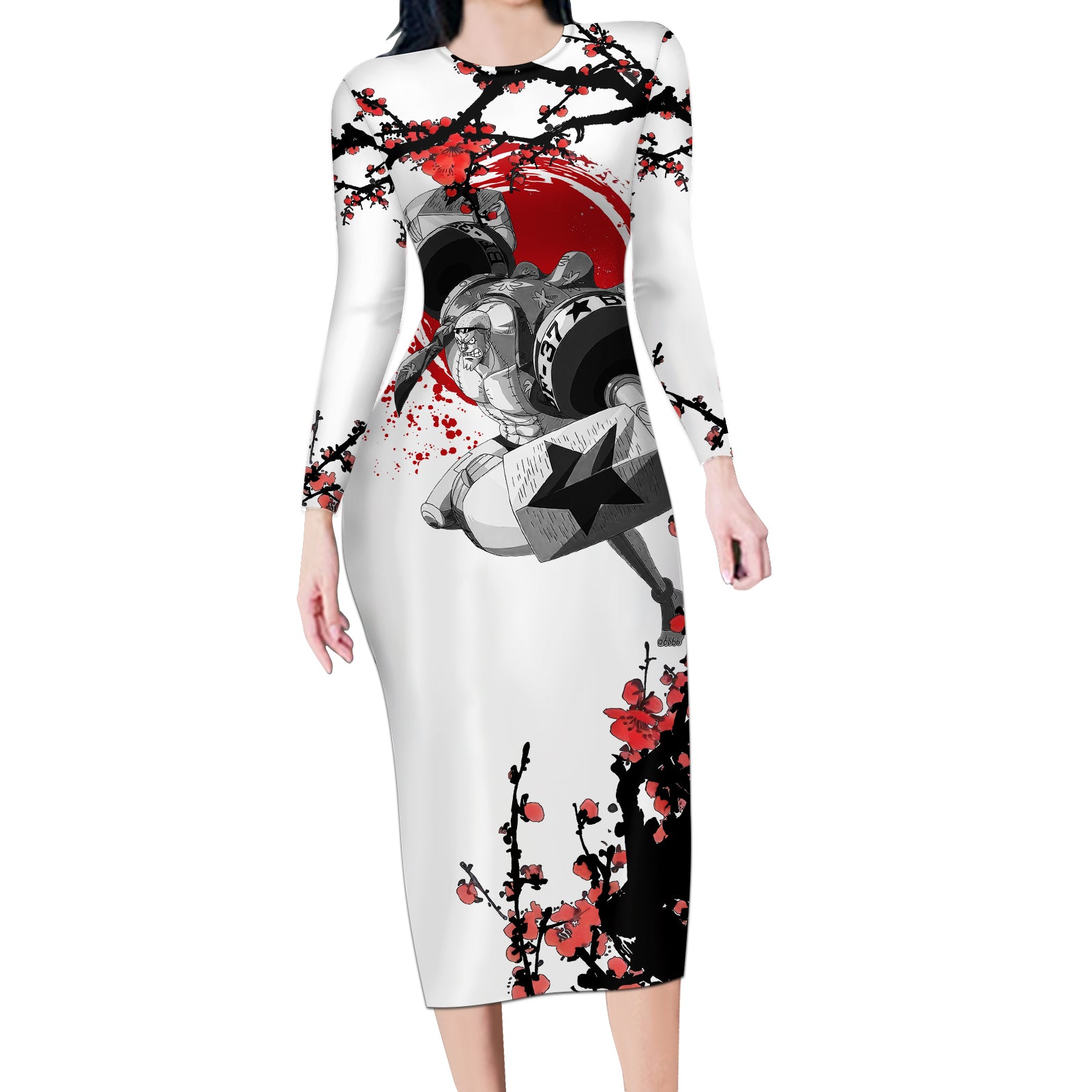 Franky One Piece Long Sleeve Bodycon Dress Anime Mix Manga Japan Style