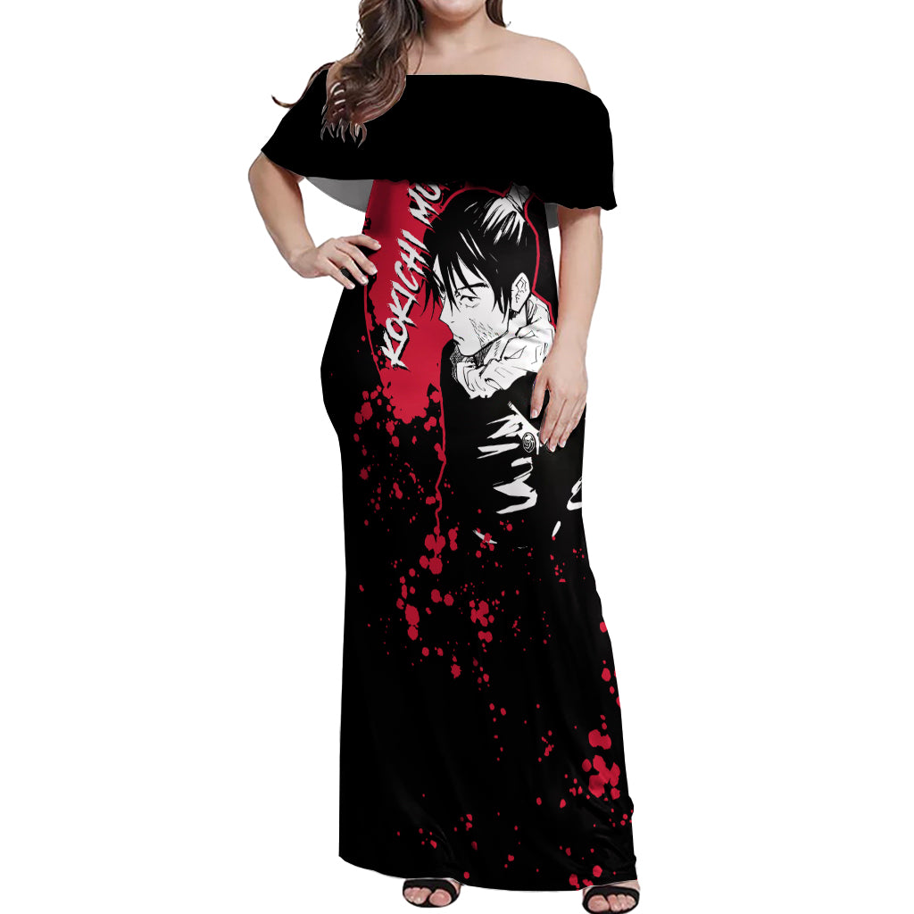 Kokichi Muta Jujutsu Kaisen Off Shoulder Maxi Dress Manga Style Art