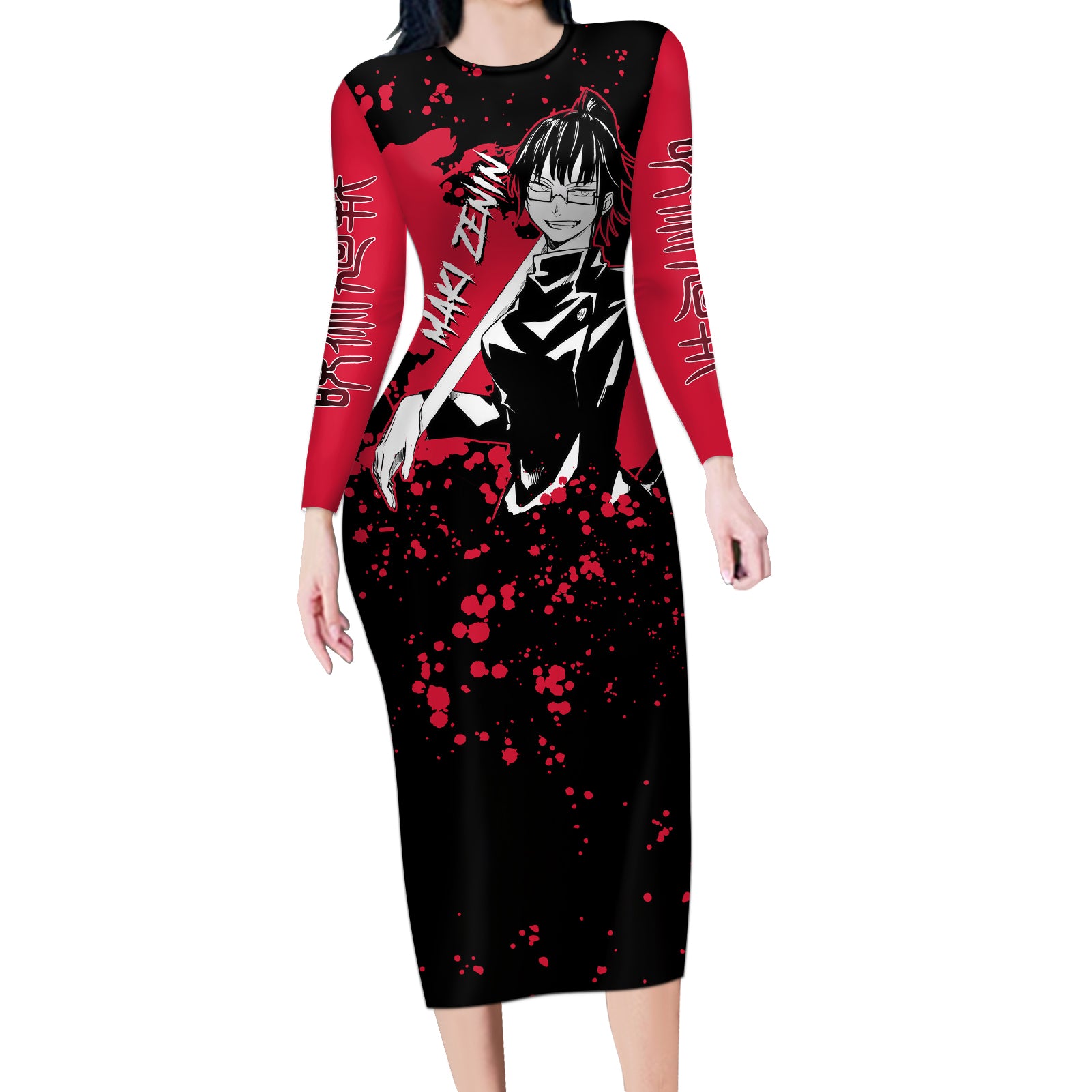 Maki Zenin Jujutsu Kaisen Long Sleeve Bodycon Dress Manga Style Art