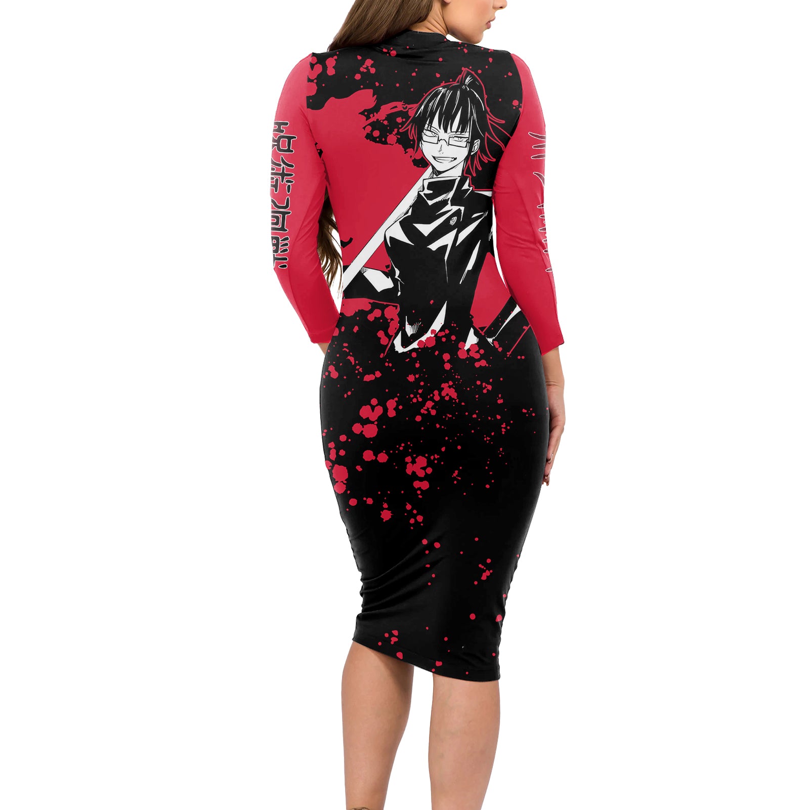 Maki Zenin Jujutsu Kaisen Long Sleeve Bodycon Dress Manga Style Art