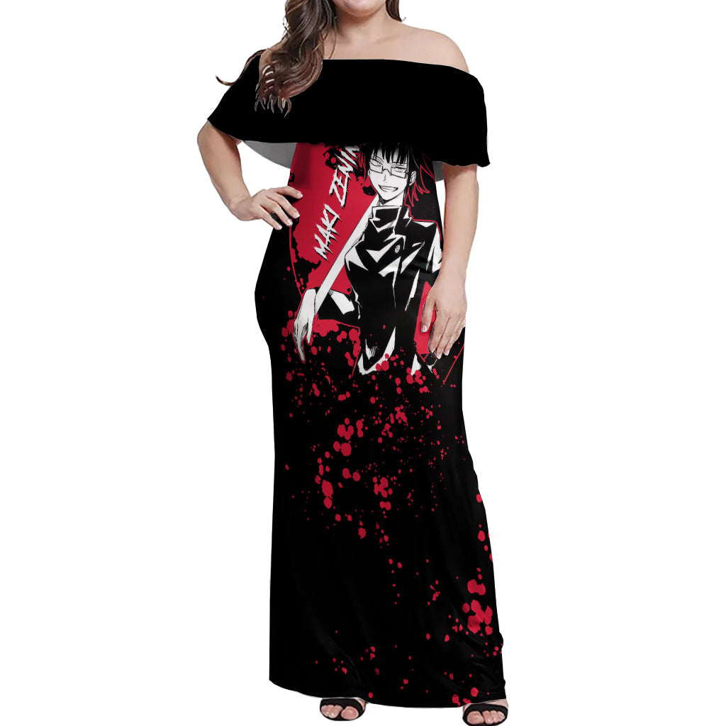Maki Zenin Jujutsu Kaisen Off Shoulder Maxi Dress Manga Style Art