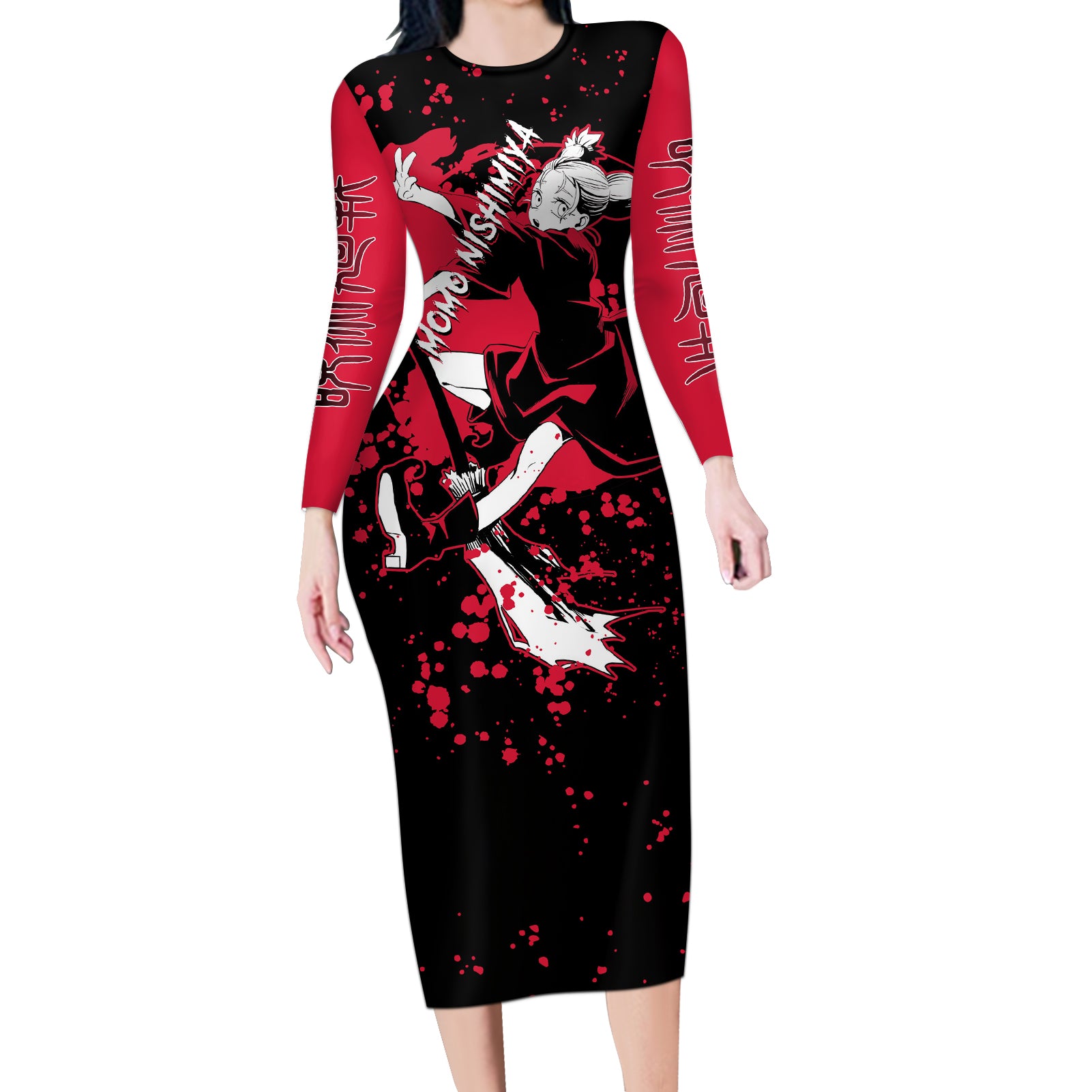 Momo Nishimiya Jujutsu Kaisen Long Sleeve Bodycon Dress Manga Style Art