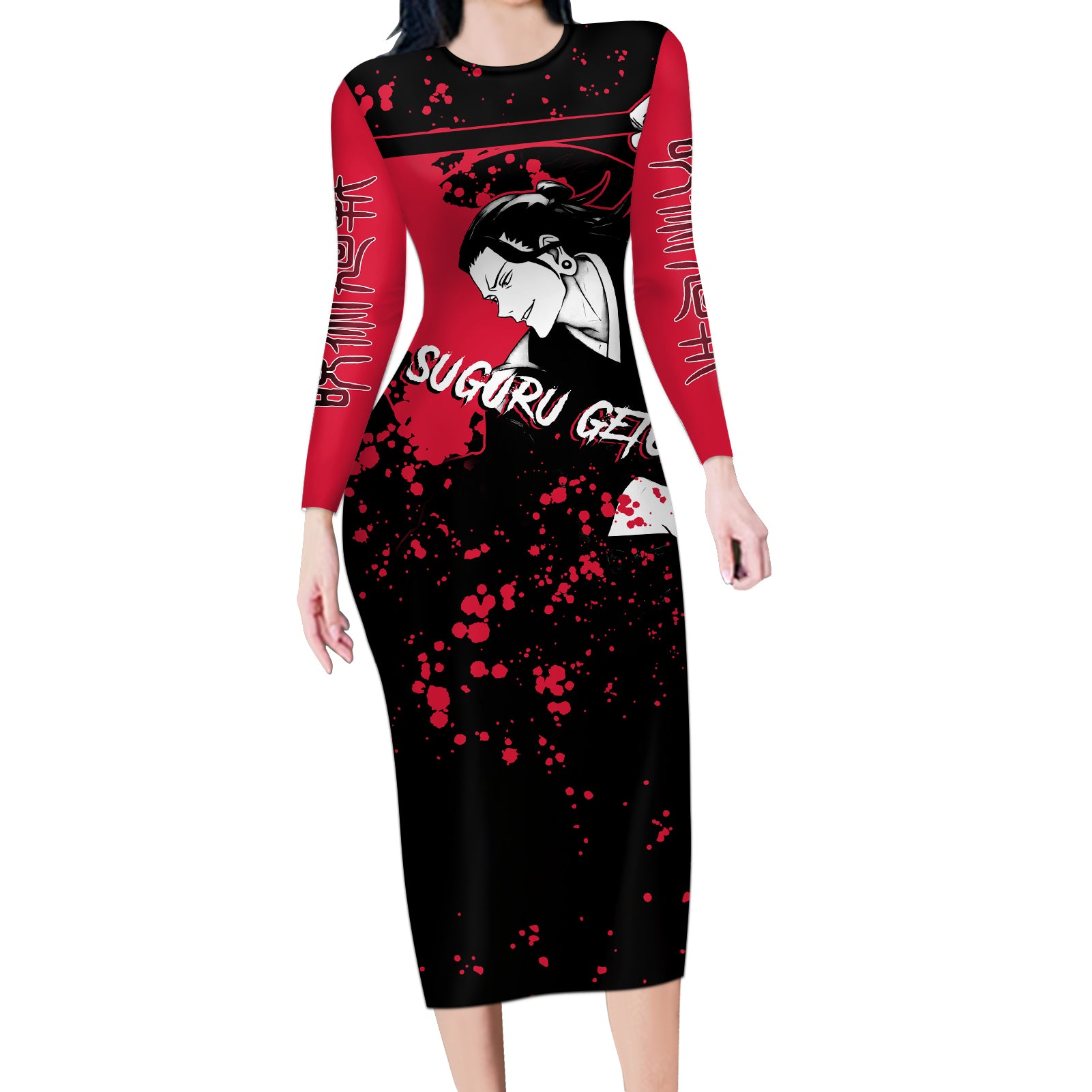 Suguru Geto Jujutsu Kaisen Long Sleeve Bodycon Dress Manga Style Art