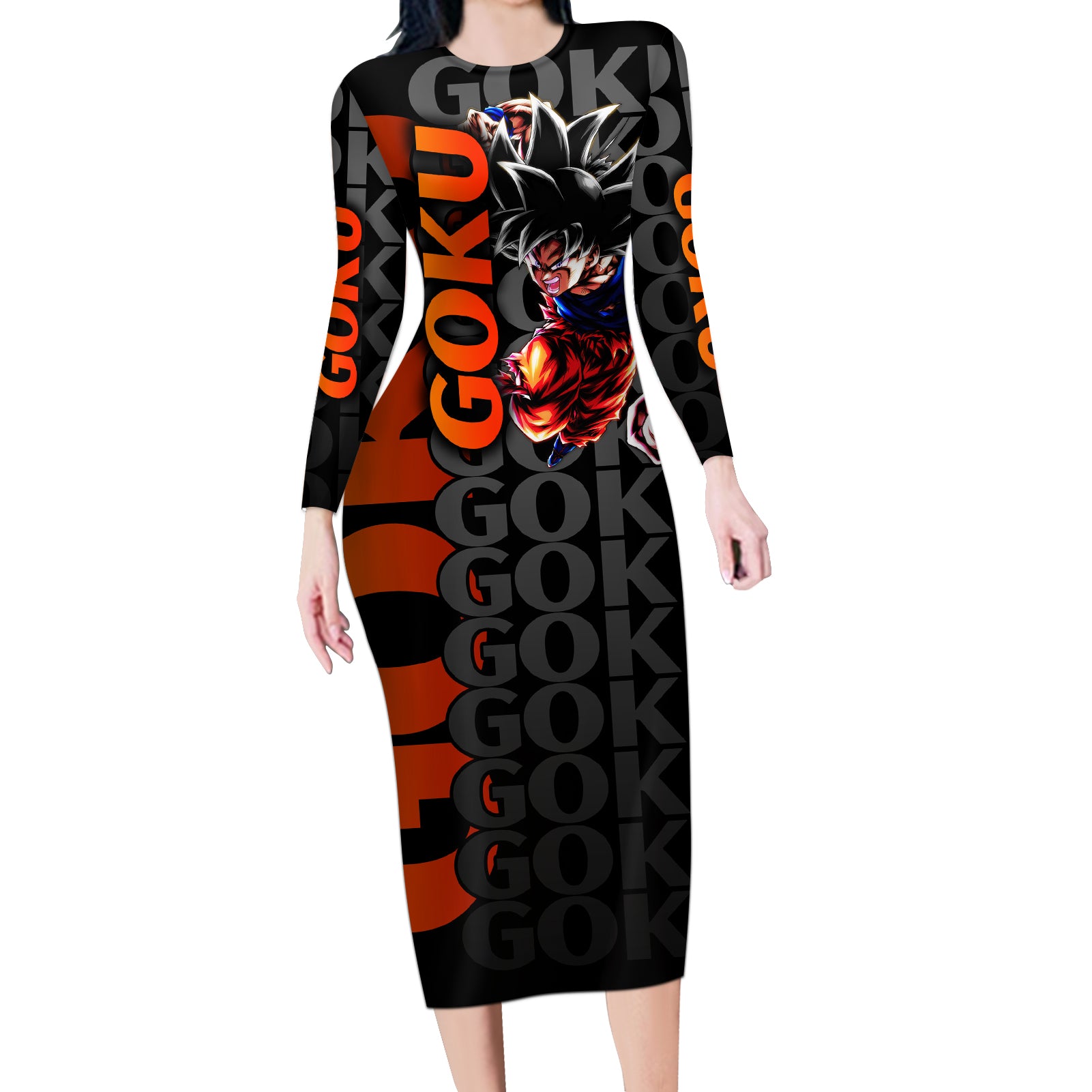 Goku Dragon Ball Long Sleeve Bodycon Dress Anime Mix Text Pattern Abstract Style