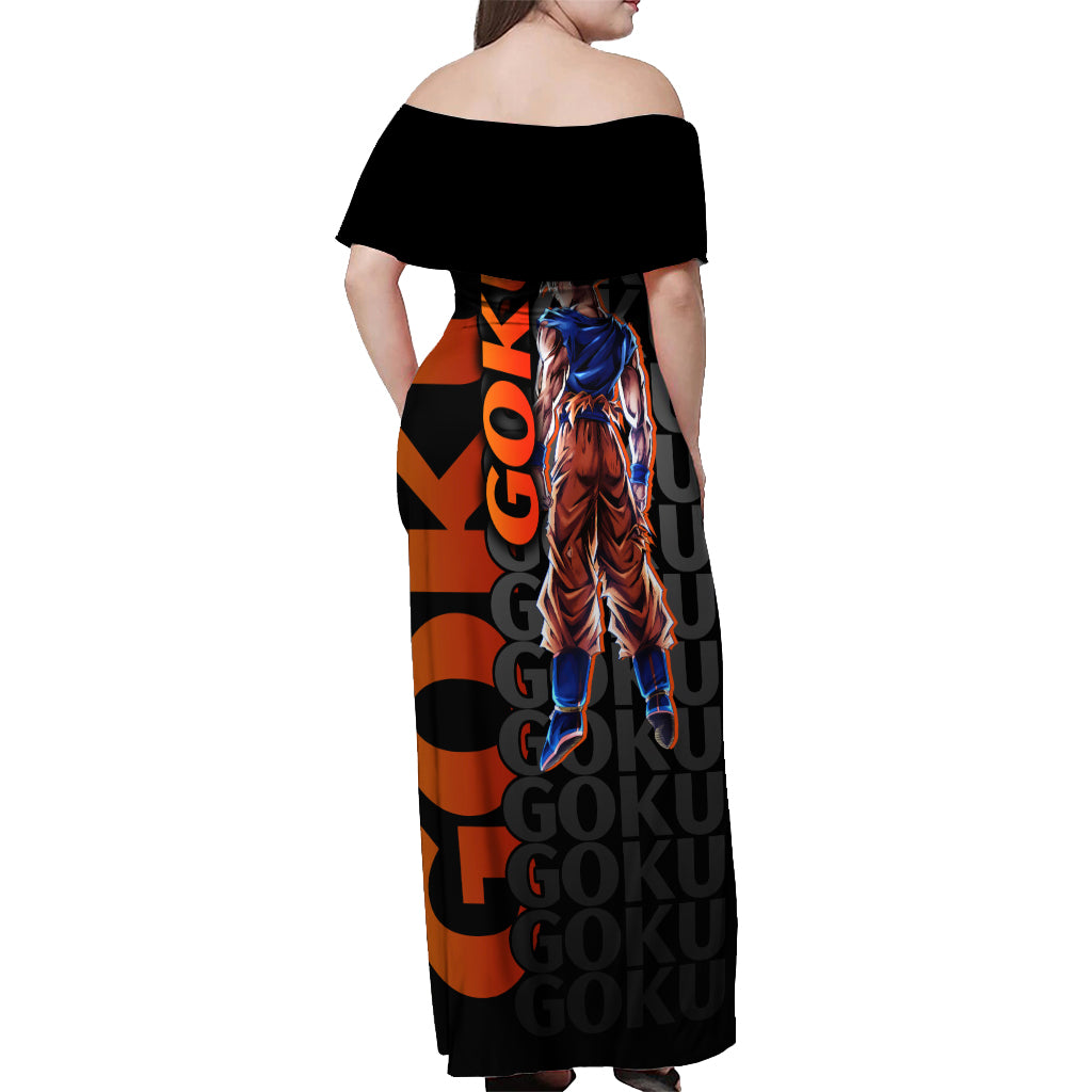Goku Dragon Ball Off Shoulder Maxi Dress Anime Mix Text Pattern Abstract Style