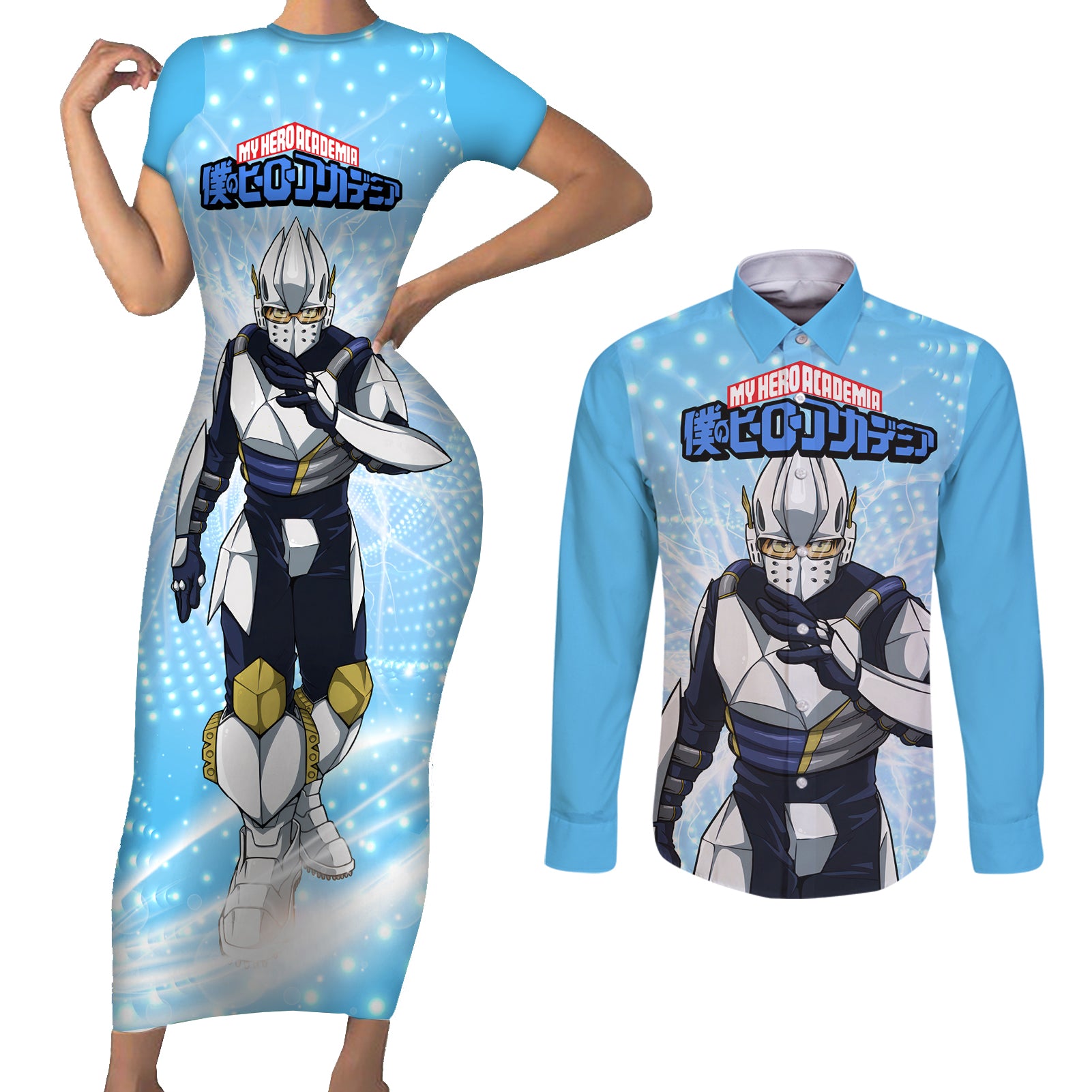 Tenya Lida - My Hero Academia Couples Matching Short Sleeve Bodycon Dress and Long Sleeve Button Shirt Anime Style
