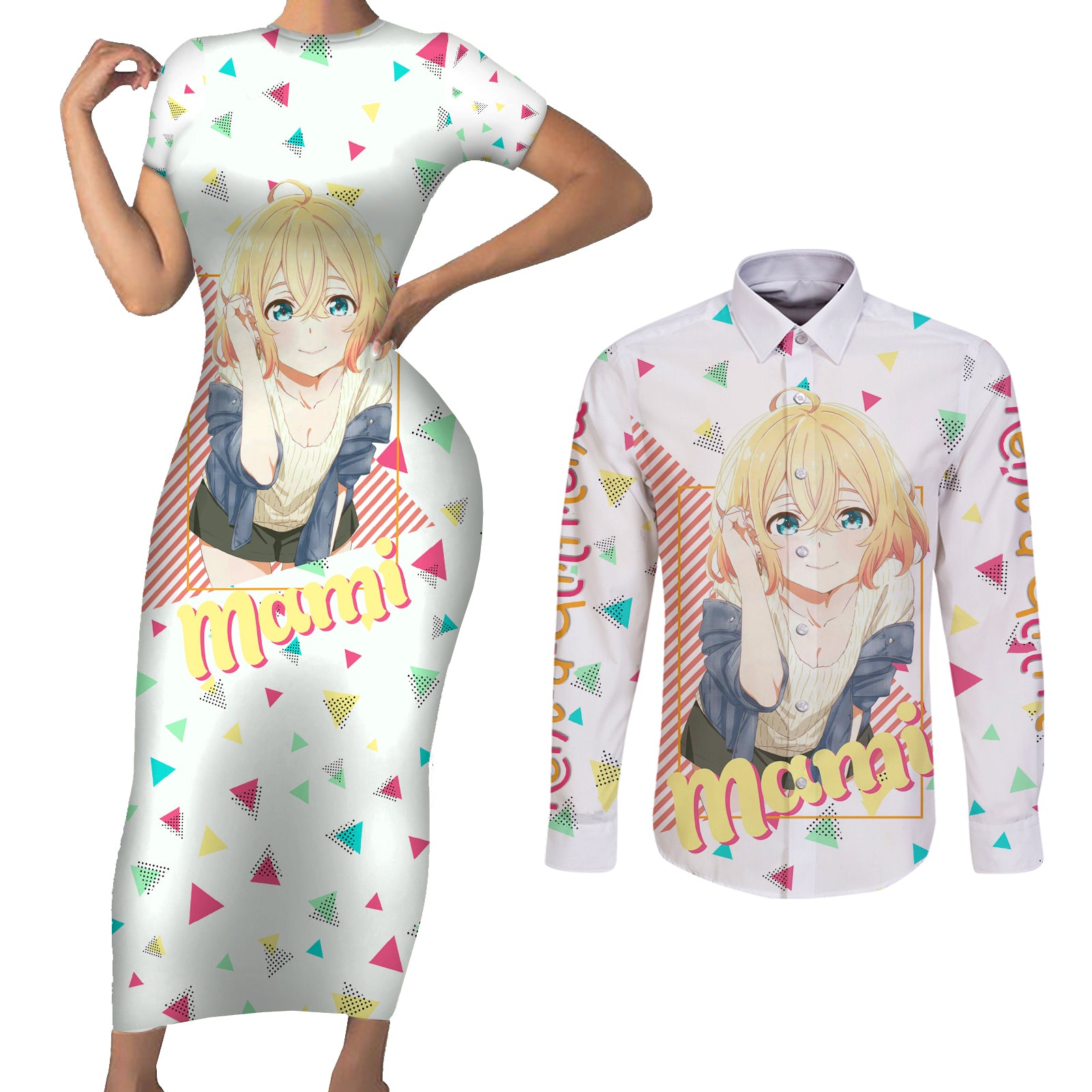 Rent A Girlfriend Mami Nanami Couples Matching Short Sleeve Bodycon Dress and Long Sleeve Button Shirt Anime Style