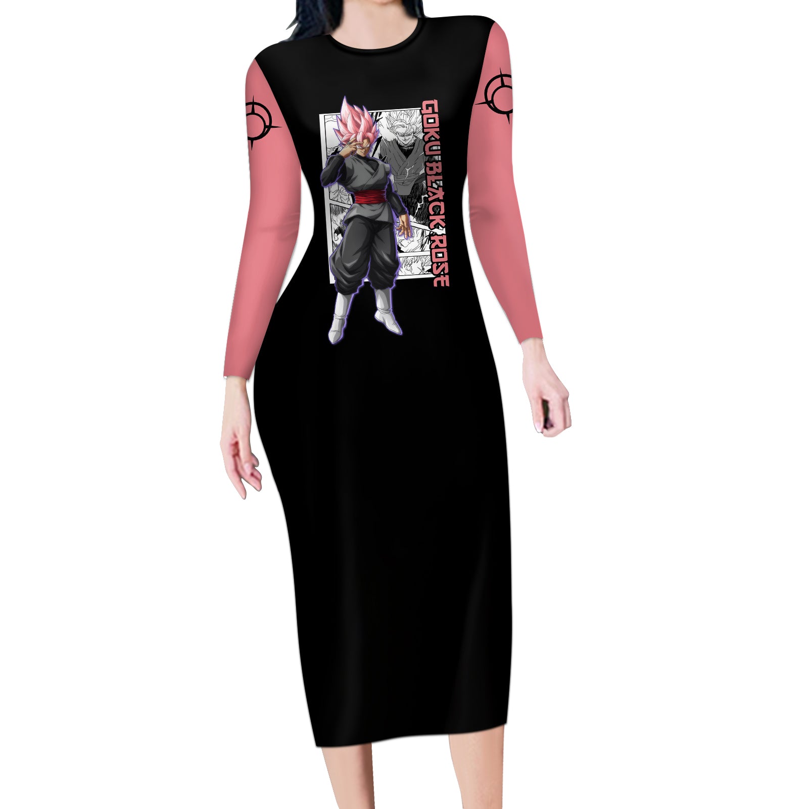 Goku Black Rose Long Sleeve Bodycon Dress Dragon Ball Anime Mix Manga