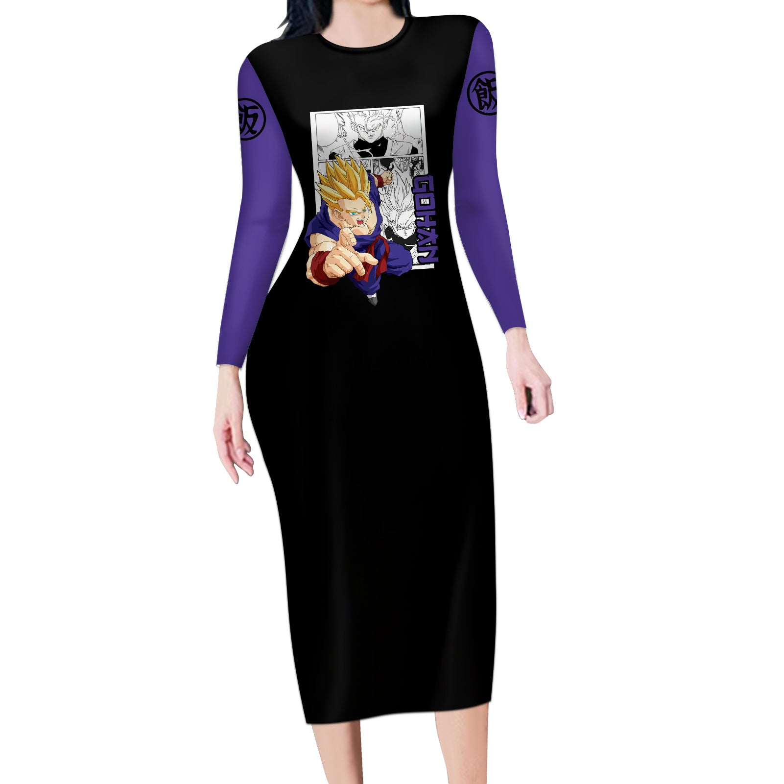 Gohan Adult SSJ2 Long Sleeve Bodycon Dress Dragon Ball Anime Mix Manga