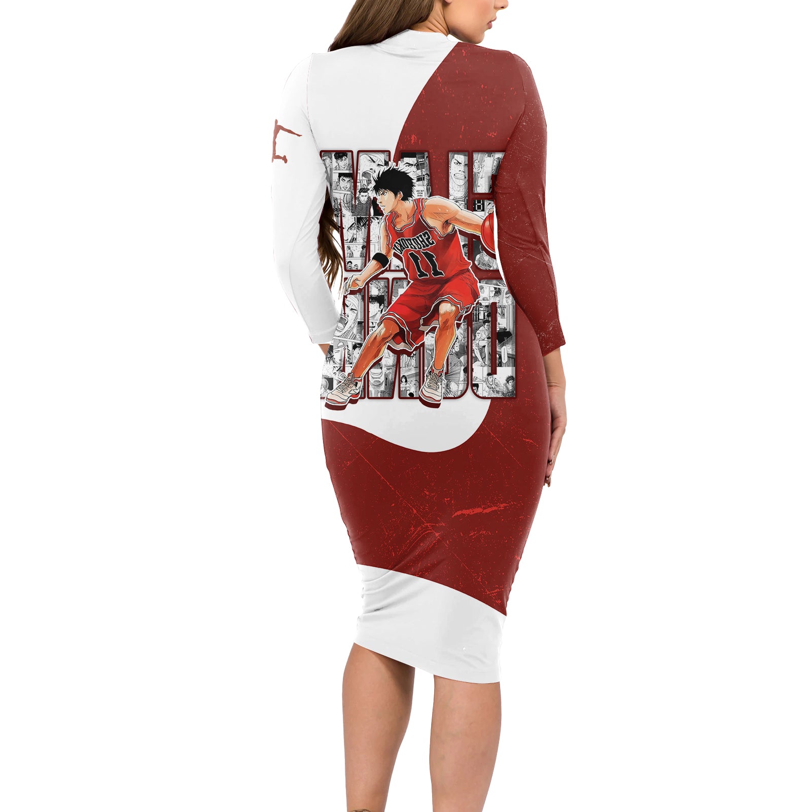 Kaede Rukawa - Slam Dunk - Number 11 Long Sleeve Bodycon Dress Anime Mix Manga Style