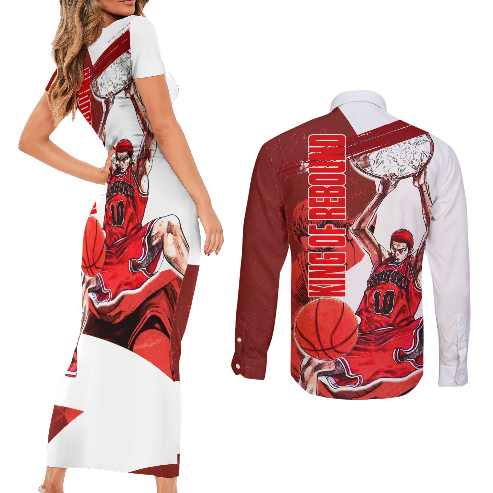 Number 10 Of Sohoku - Slamdunk Couples Matching Short Sleeve Bodycon Dress and Long Sleeve Button Shirt Anime Mix Manga Style