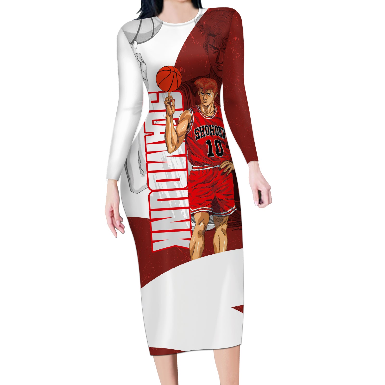 Number 10 Of Sohoku - Slamdunk Long Sleeve Bodycon Dress Anime Mix Manga Style