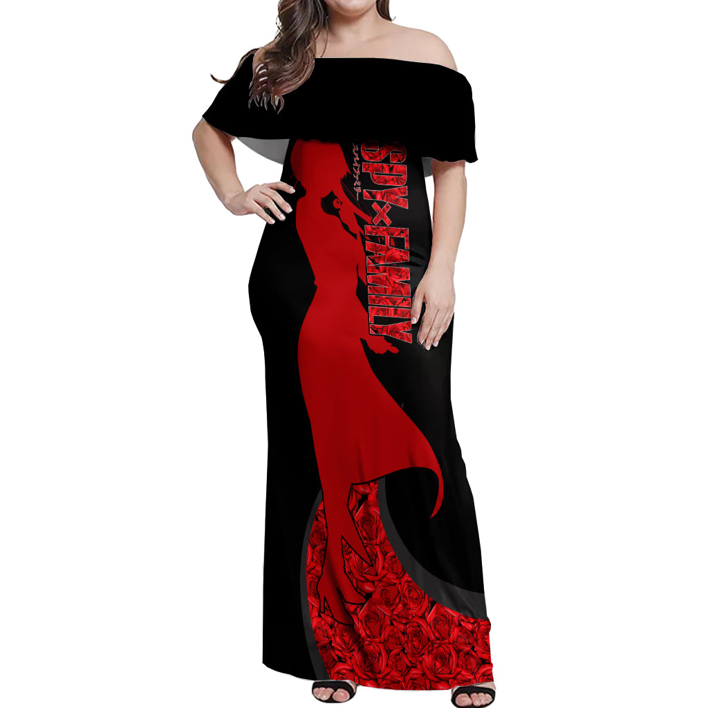 Yor Foger SpyxFamily Off Shoulder Maxi Dress Black And Roses Anime Style