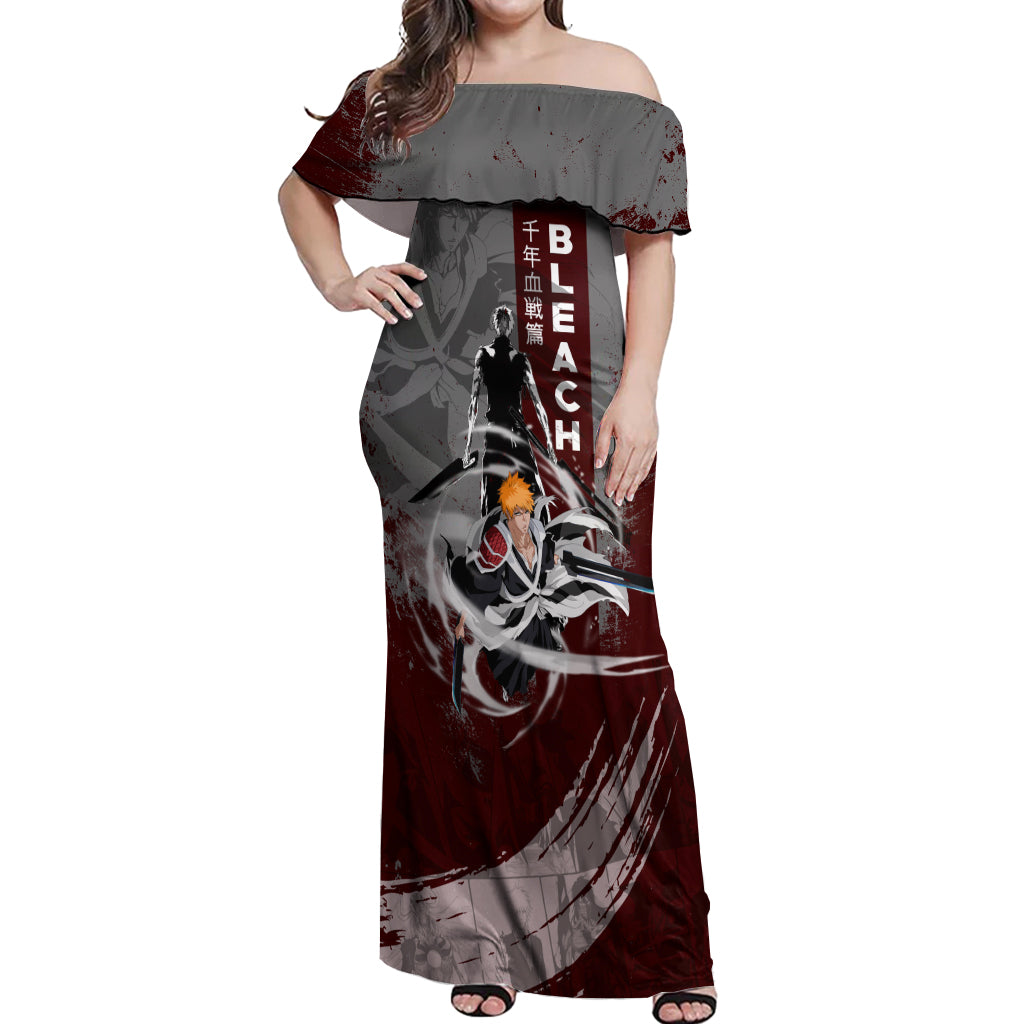 Ichigo Kurosaki - Bleach Off Shoulder Maxi Dress Grunge Blood Style
