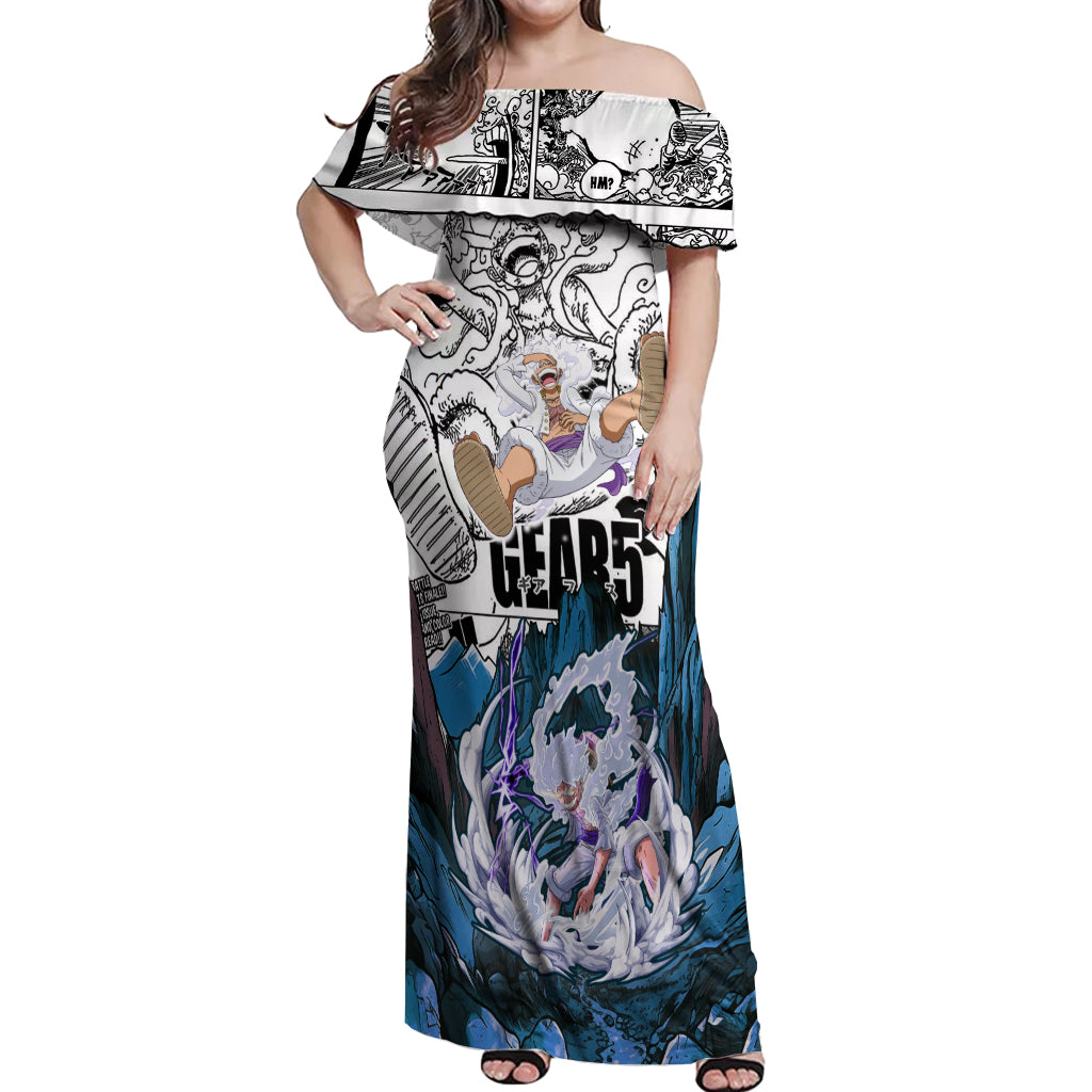 Monkey D Luffy - Nika Sun God Off Shoulder Maxi Dress Anime Mix Manga Style