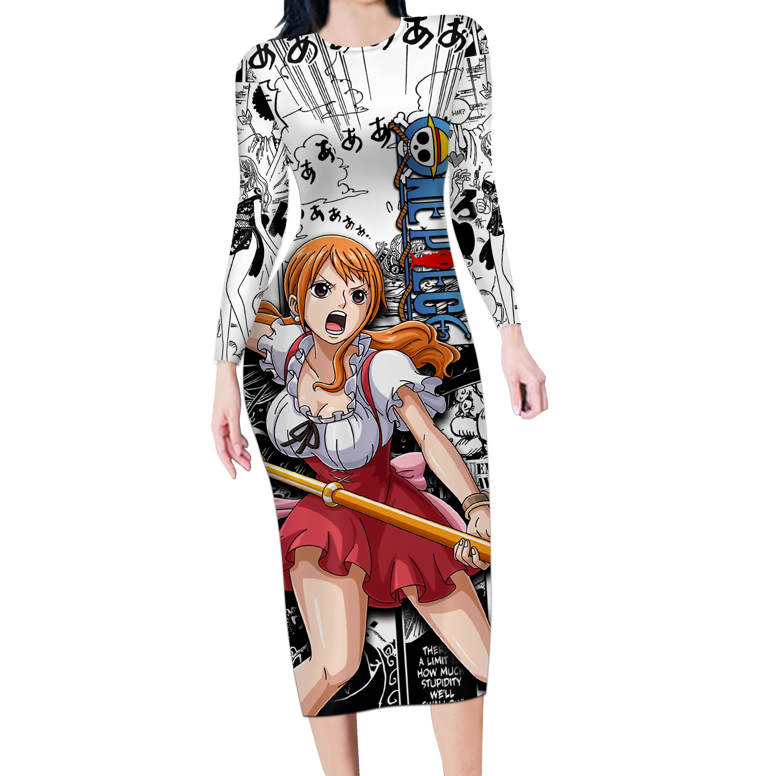 Nami One Piece Long Sleeve Bodycon Dress Anime Mix Manga Style