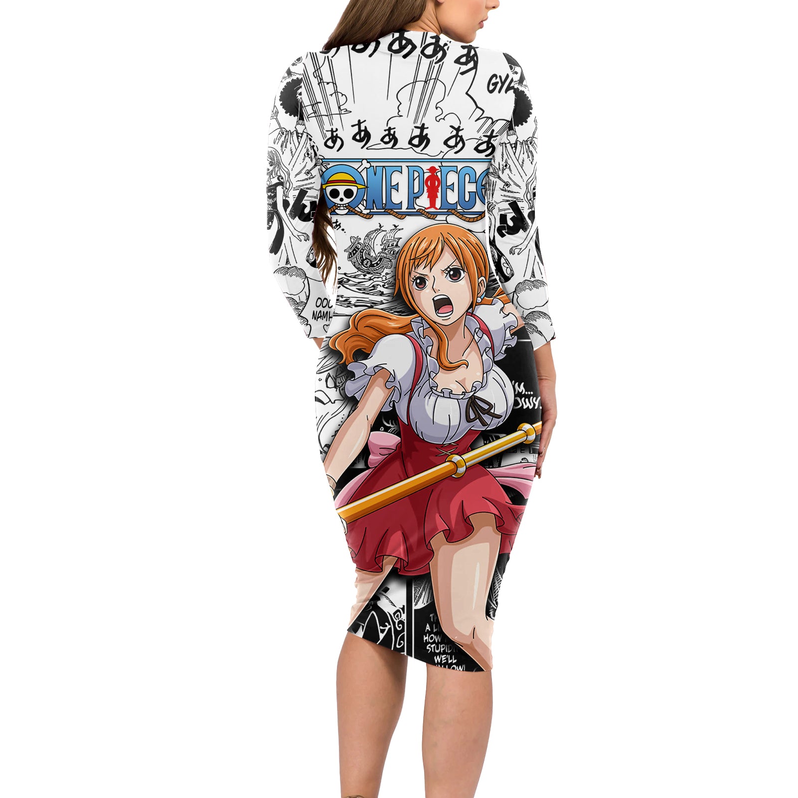 Nami One Piece Long Sleeve Bodycon Dress Anime Mix Manga Style