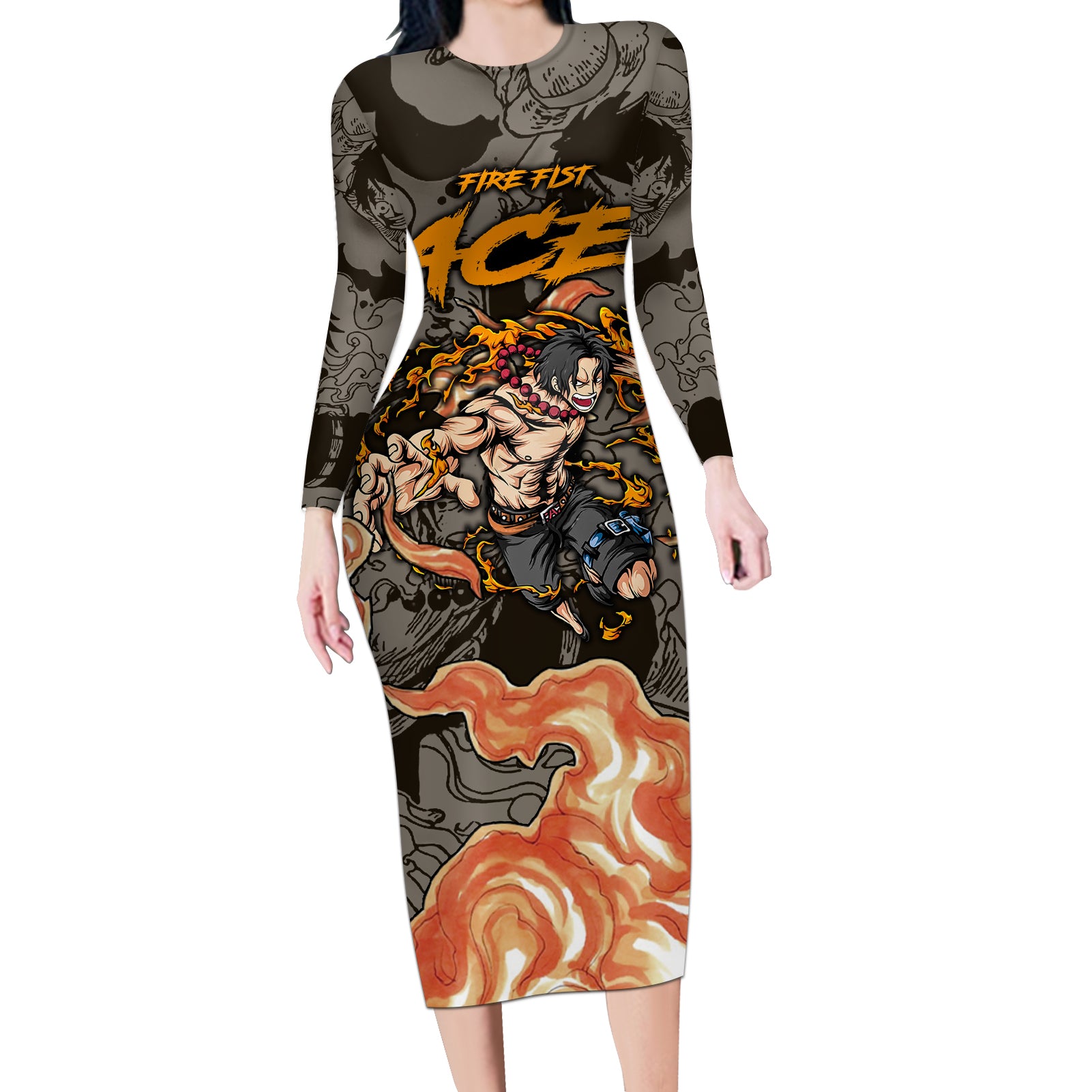 Portgas D.Ace - Fire Fist Of One Piece Long Sleeve Bodycon Dress Anime Mix Manga Style