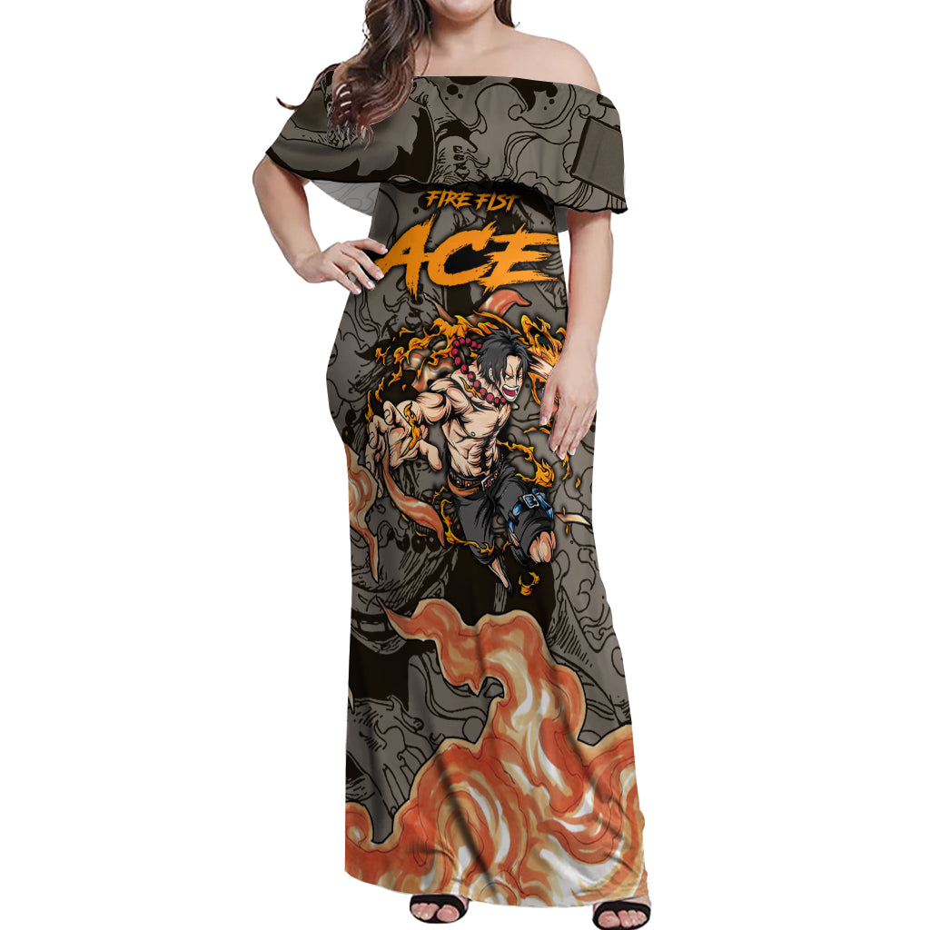 Portgas D.Ace - Fire Fist Of One Piece Off Shoulder Maxi Dress Anime Mix Manga Style