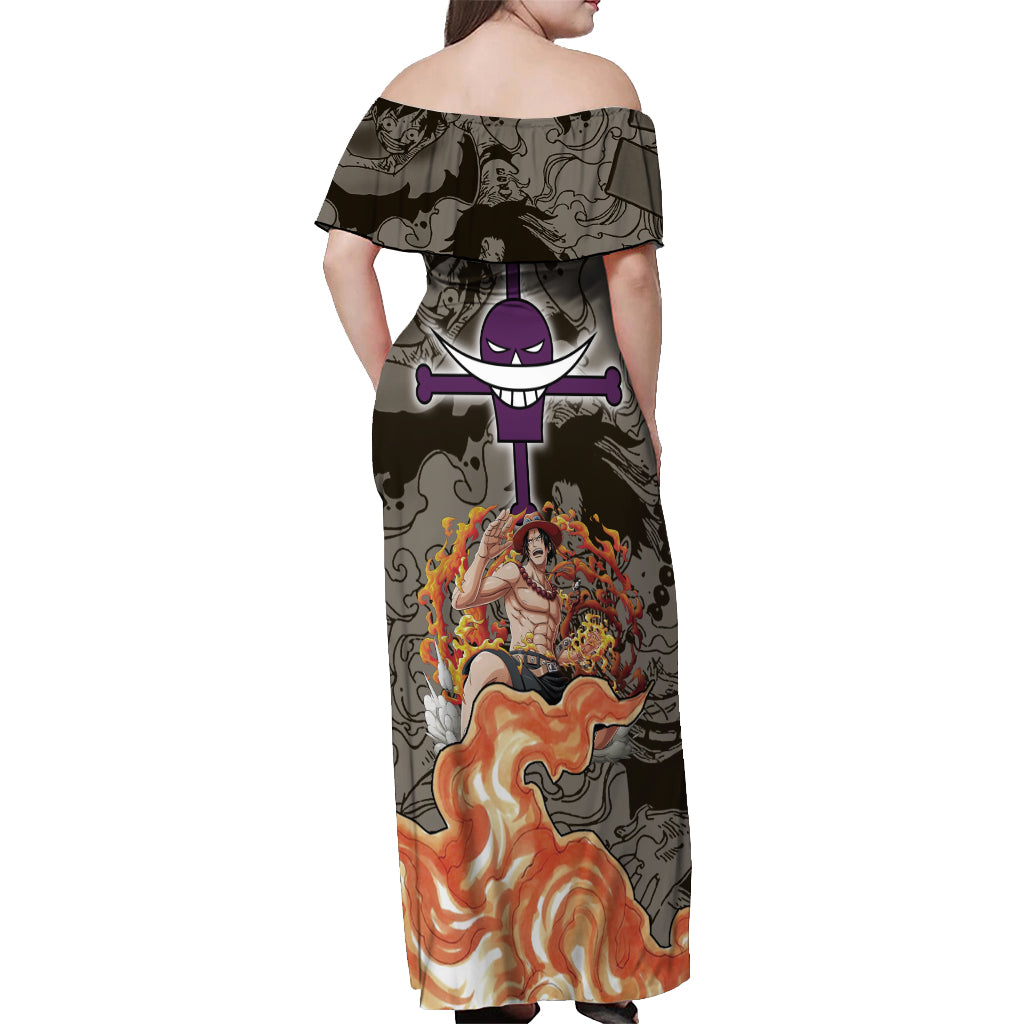 Portgas D.Ace - Fire Fist Of One Piece Off Shoulder Maxi Dress Anime Mix Manga Style