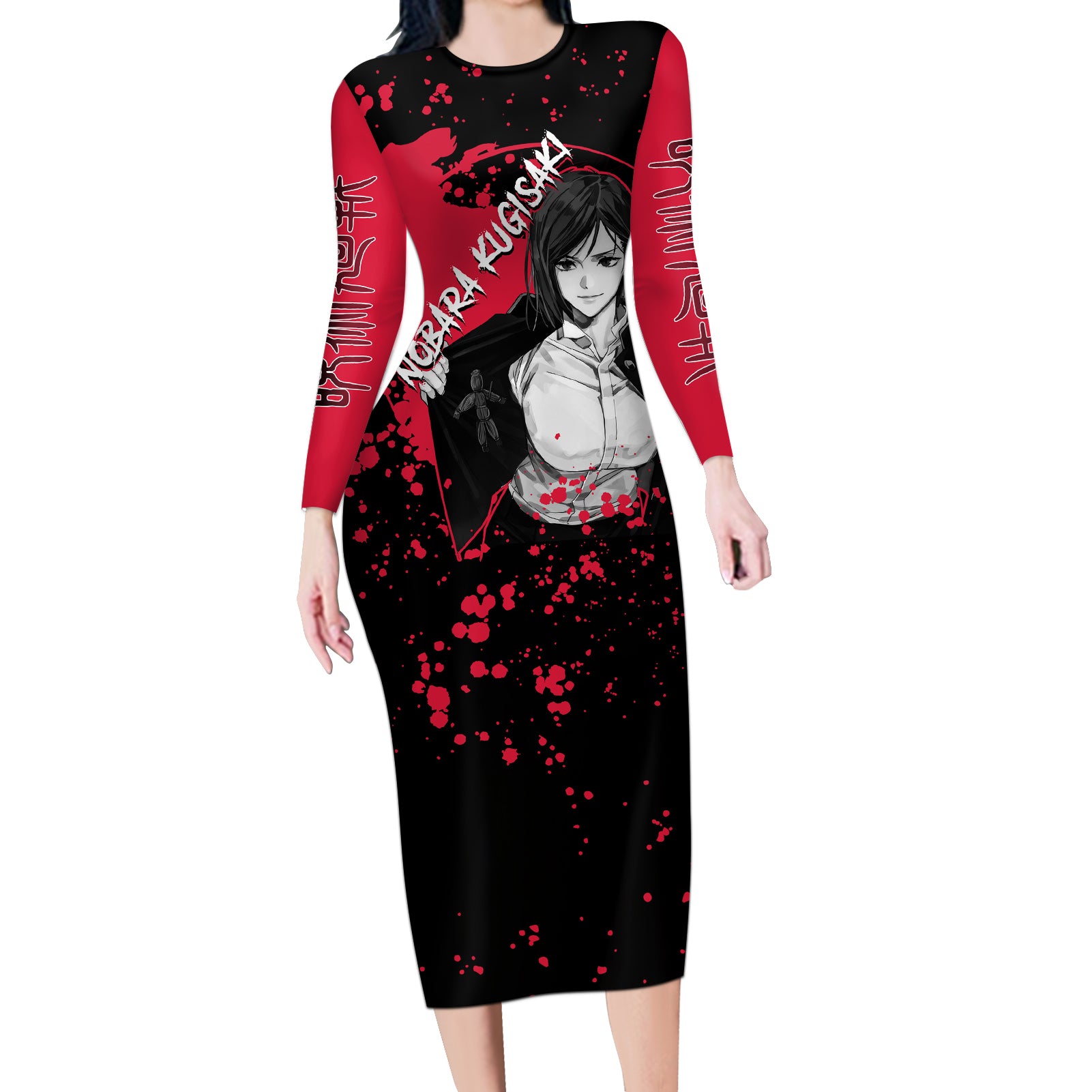 Nobara Kugisaki Jujutsu Kaisen Long Sleeve Bodycon Dress Manga Style Art
