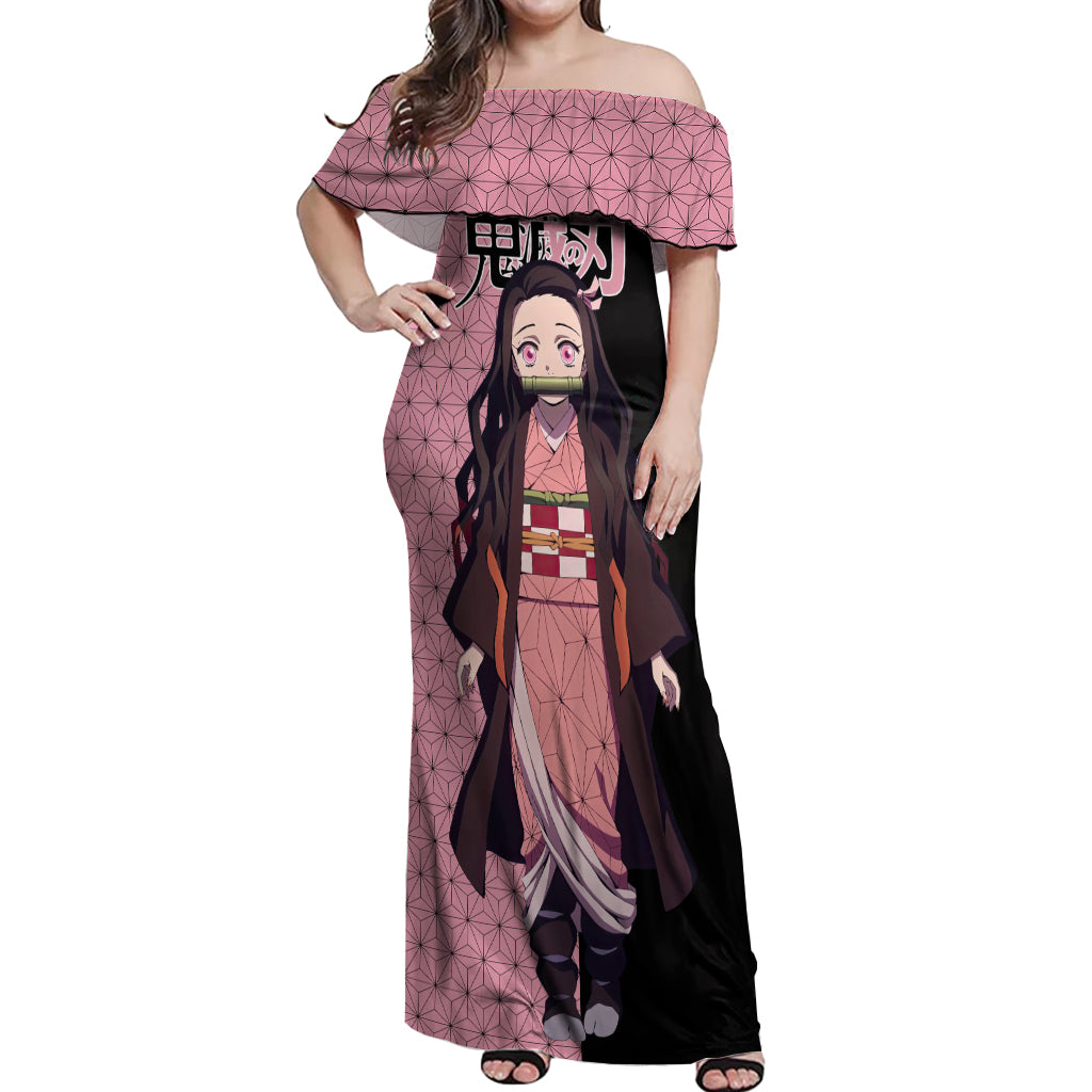 Nezuko Kamado Demon Slayer Off Shoulder Maxi Dress Anime Style