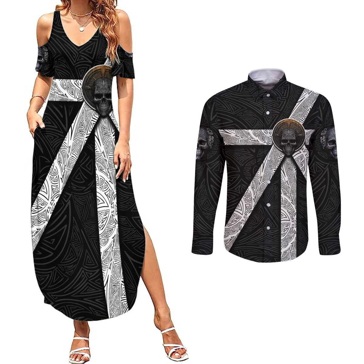 hell-pattern-skull-couples-matching-summer-maxi-dress-and-long-sleeve-button-shirts-im-not-rode-i-just-hace-the-balls-to-say-what-everyone-else-is-thinking