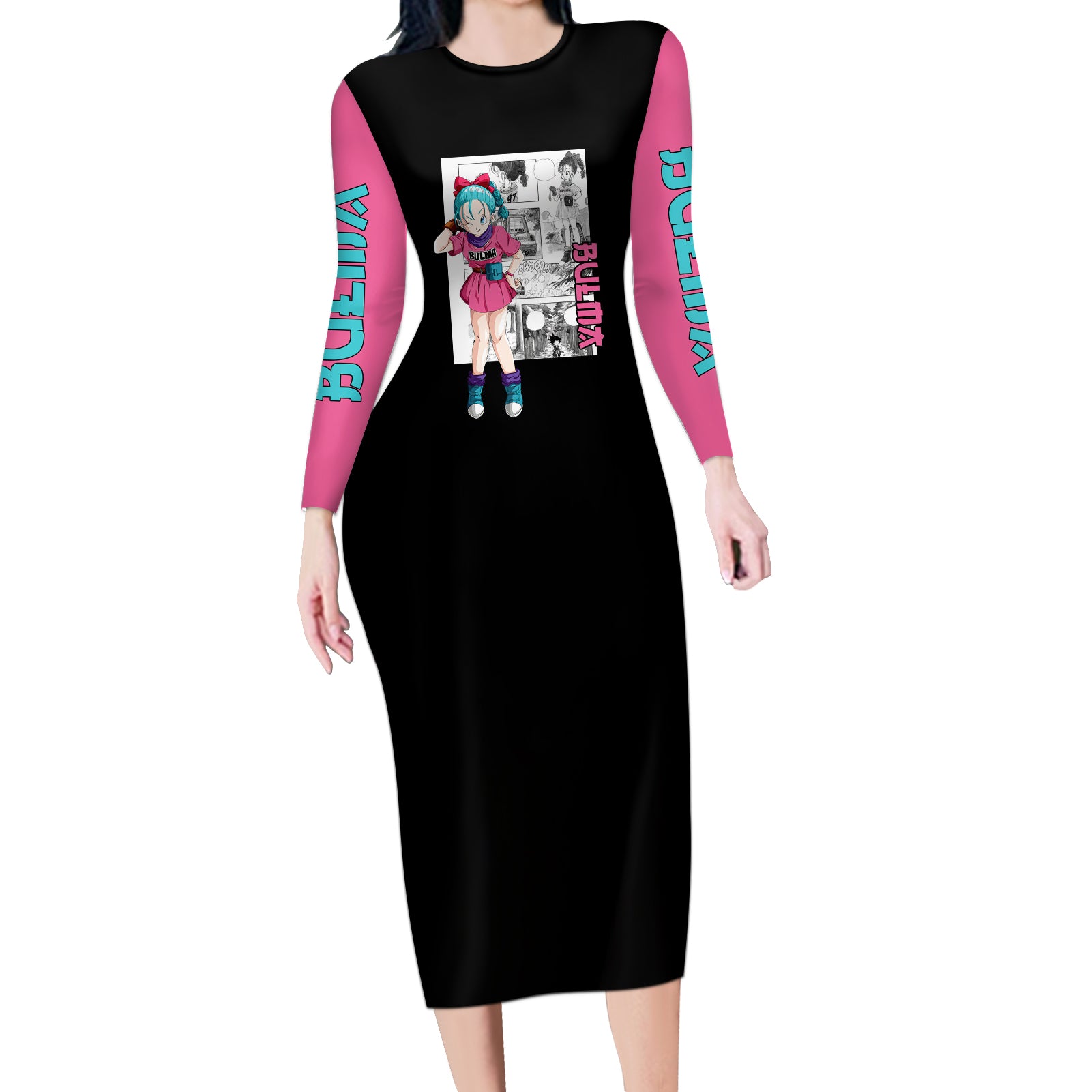 Bulma Long Sleeve Bodycon Dress Dragon Ball