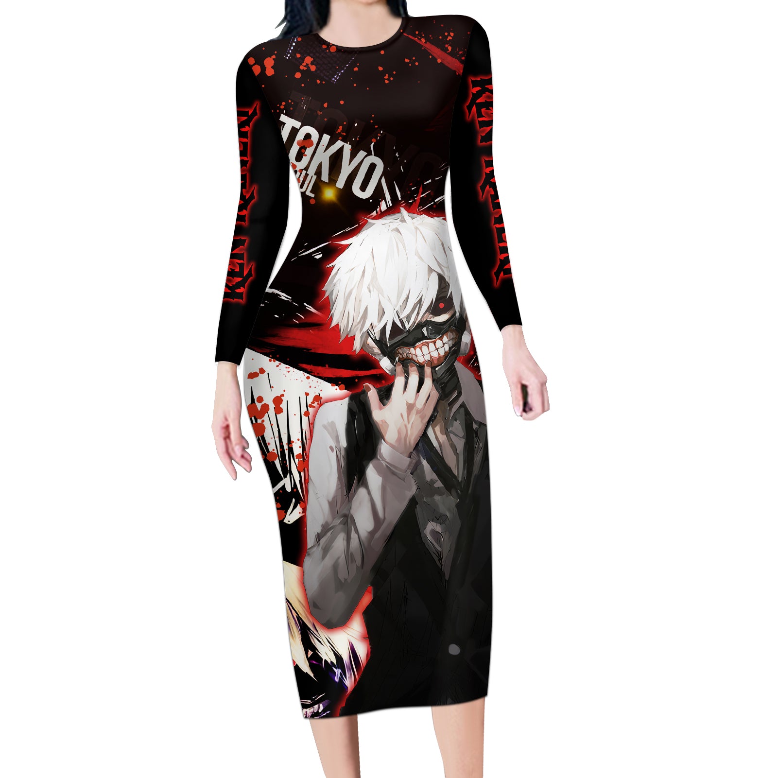 Ken Kaneki Long Sleeve Bodycon Dress Tokyo Ghoul TS04