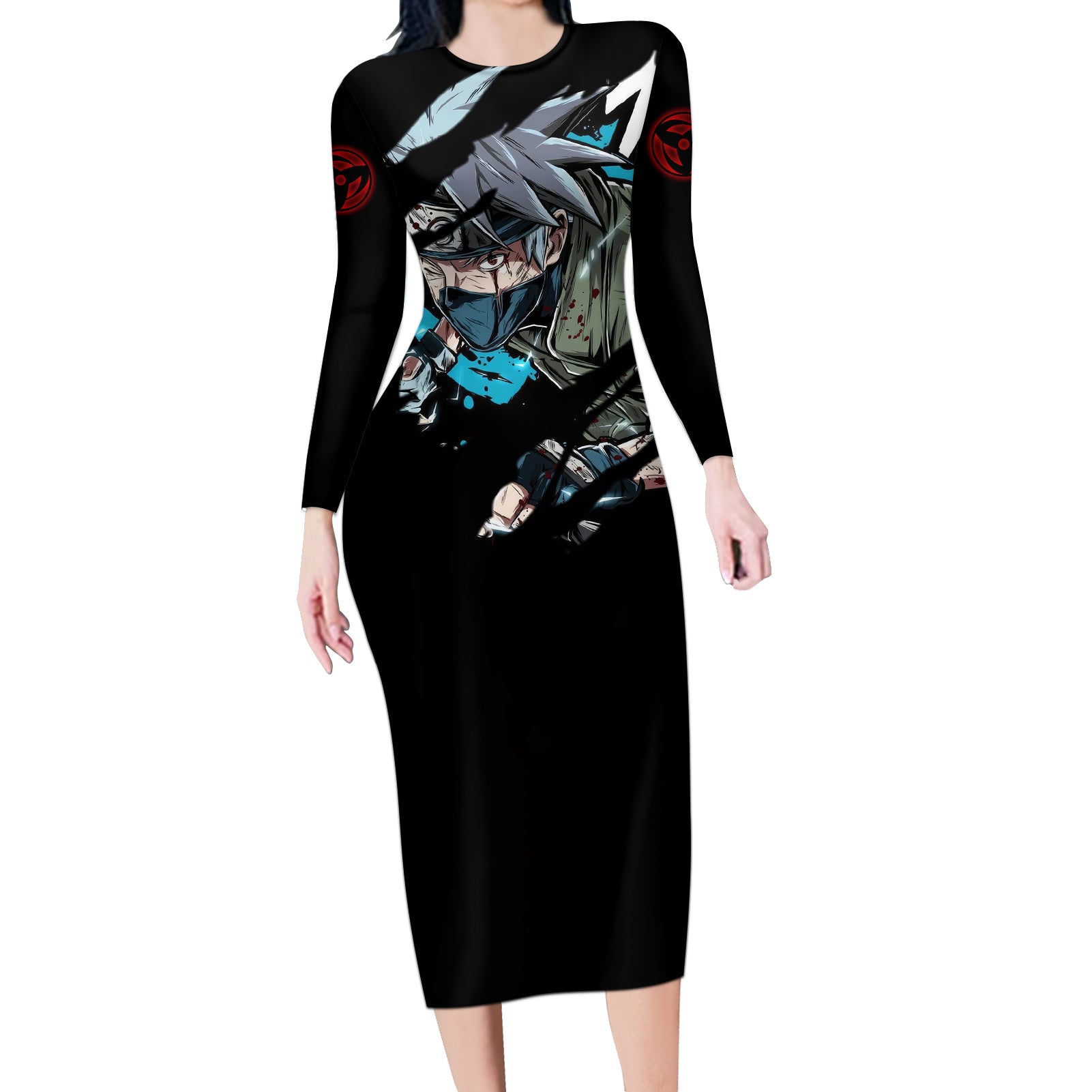 Hatake Kakashi Sharingan Eye Long Sleeve Bodycon Dress Naruto