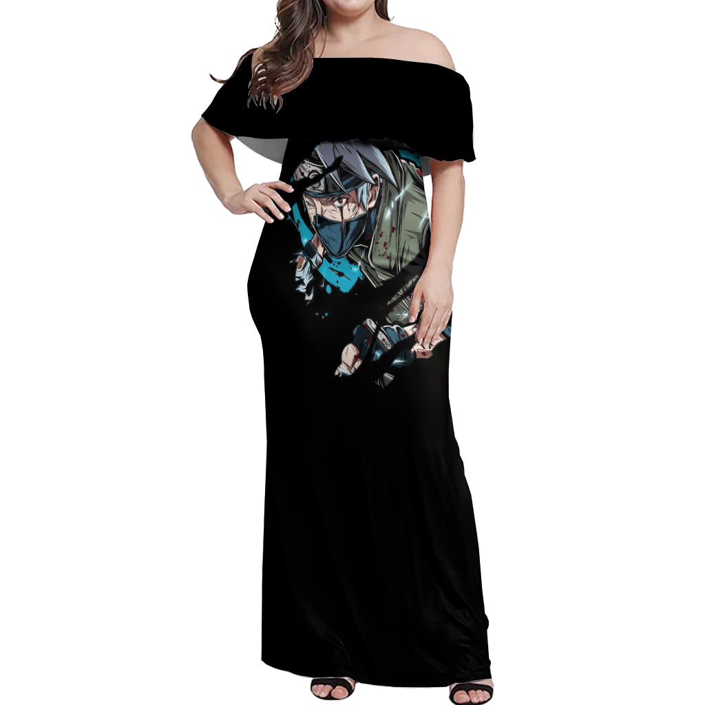 Hatake Kakashi Sharingan Eye Off Shoulder Maxi Dress Naruto
