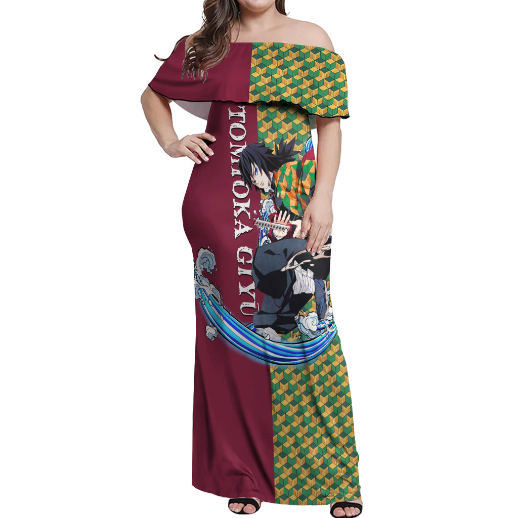 Tomioka Giyū - Demon Slayer Off Shoulder Maxi Dress Anime Style