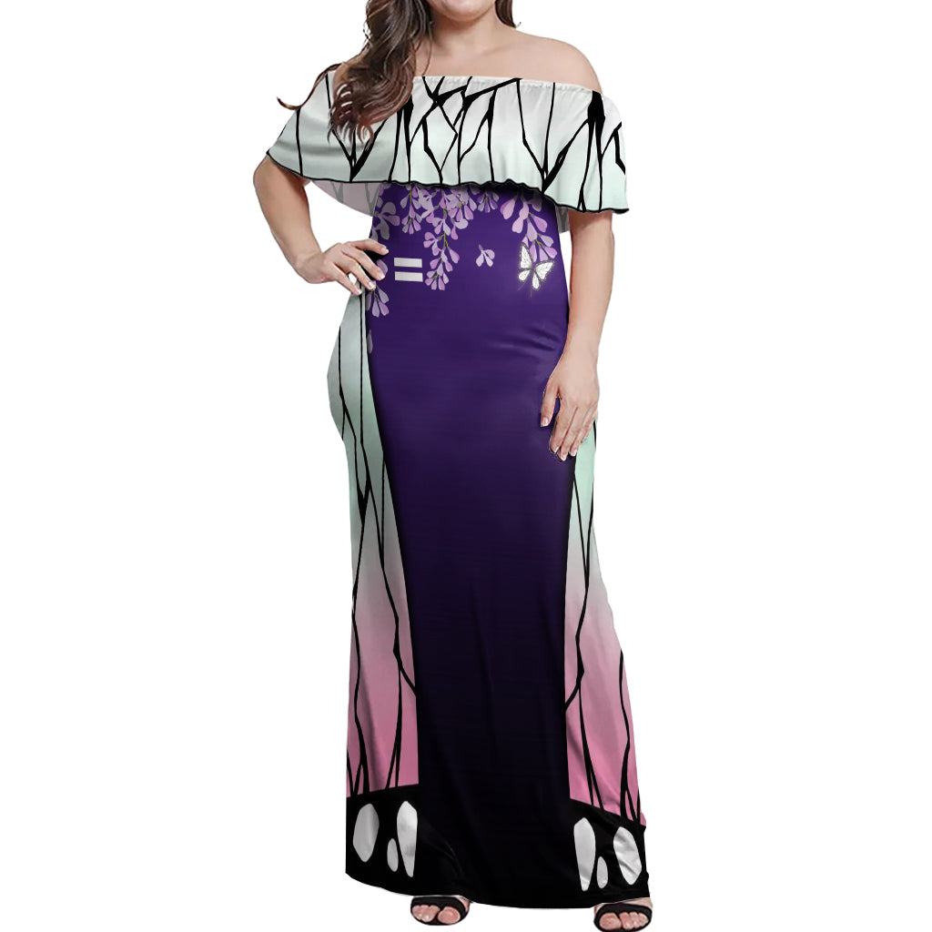 Shinobu Kocho - Demon Slayer Off Shoulder Maxi Dress Anime Style Art