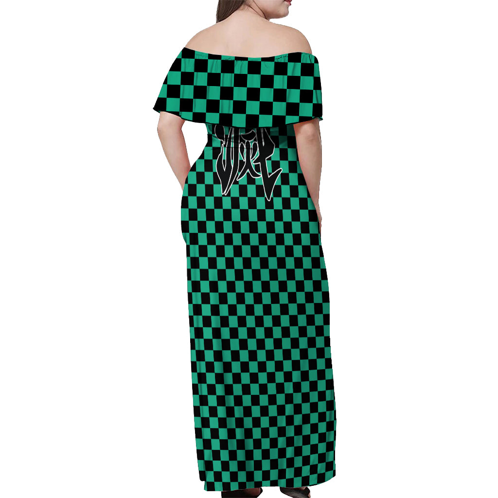 Kimetsu Tanjro Demon Slayer Off Shoulder Maxi Dress Anime Style
