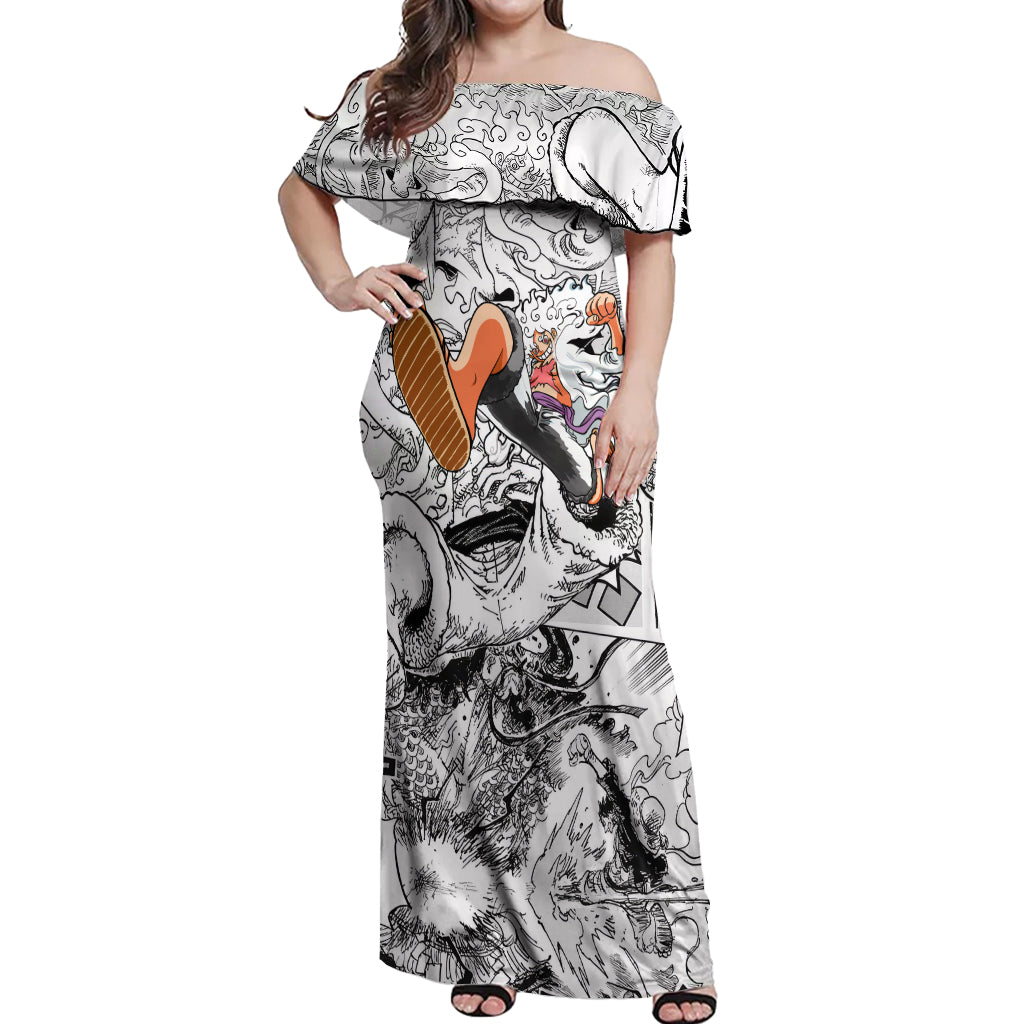 Luffy Gear 5 Nika One Piece Off Shoulder Maxi Dress