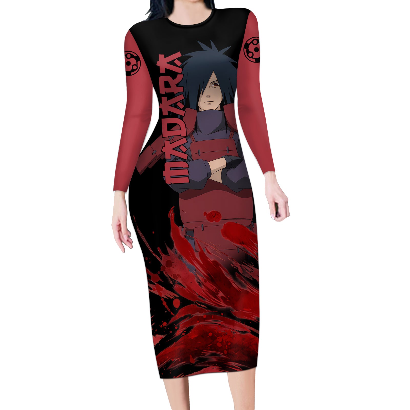Uchiha Madara Sharingan Eyes Long Sleeve Bodycon Dress Naruto