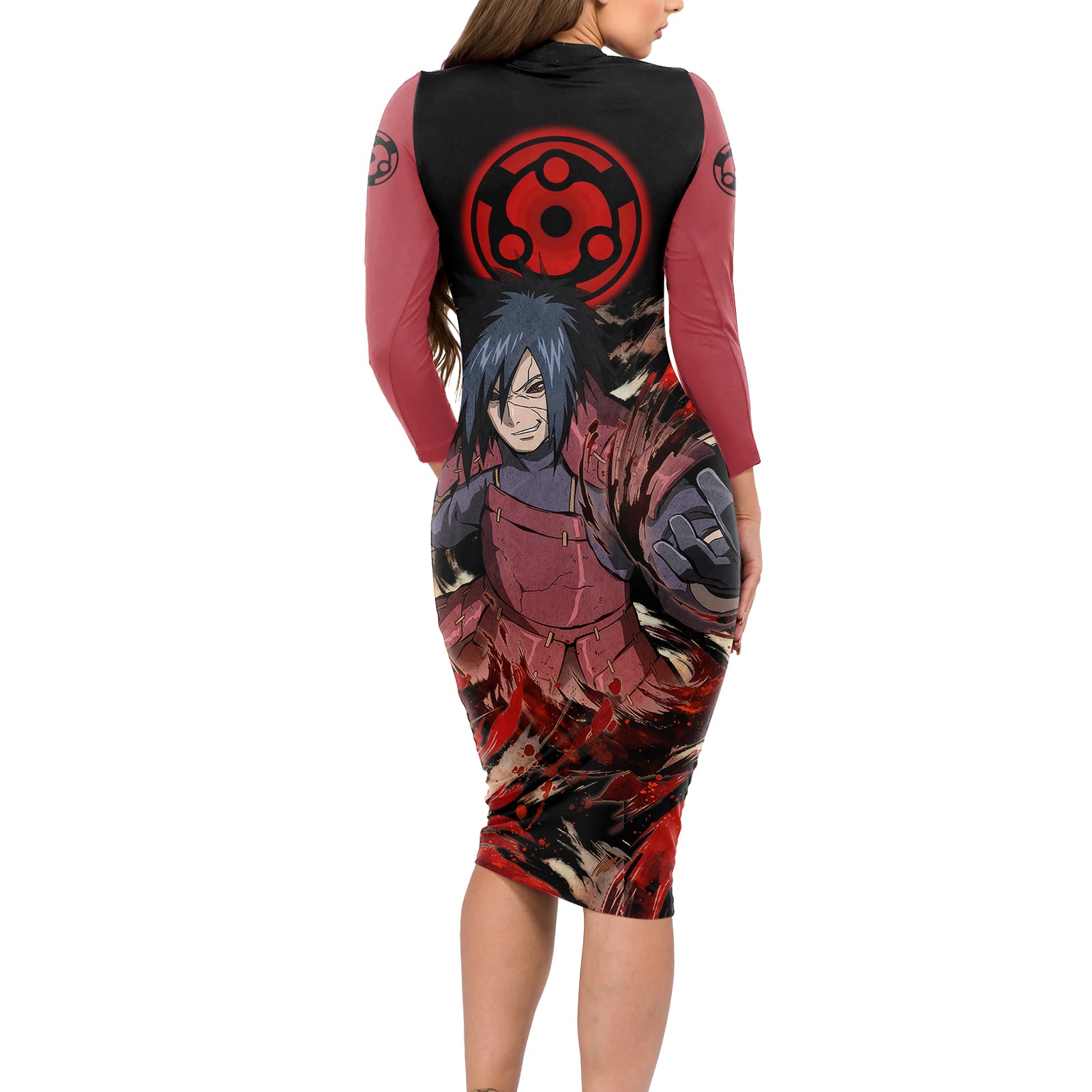 Uchiha Madara Sharingan Eyes Long Sleeve Bodycon Dress Naruto