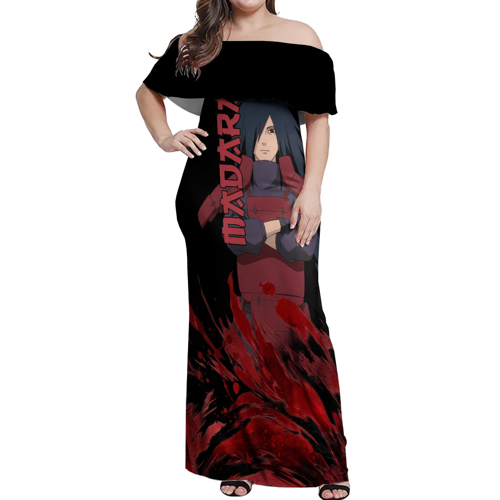 Uchiha Madara Sharingan Eyes Off Shoulder Maxi Dress Naruto