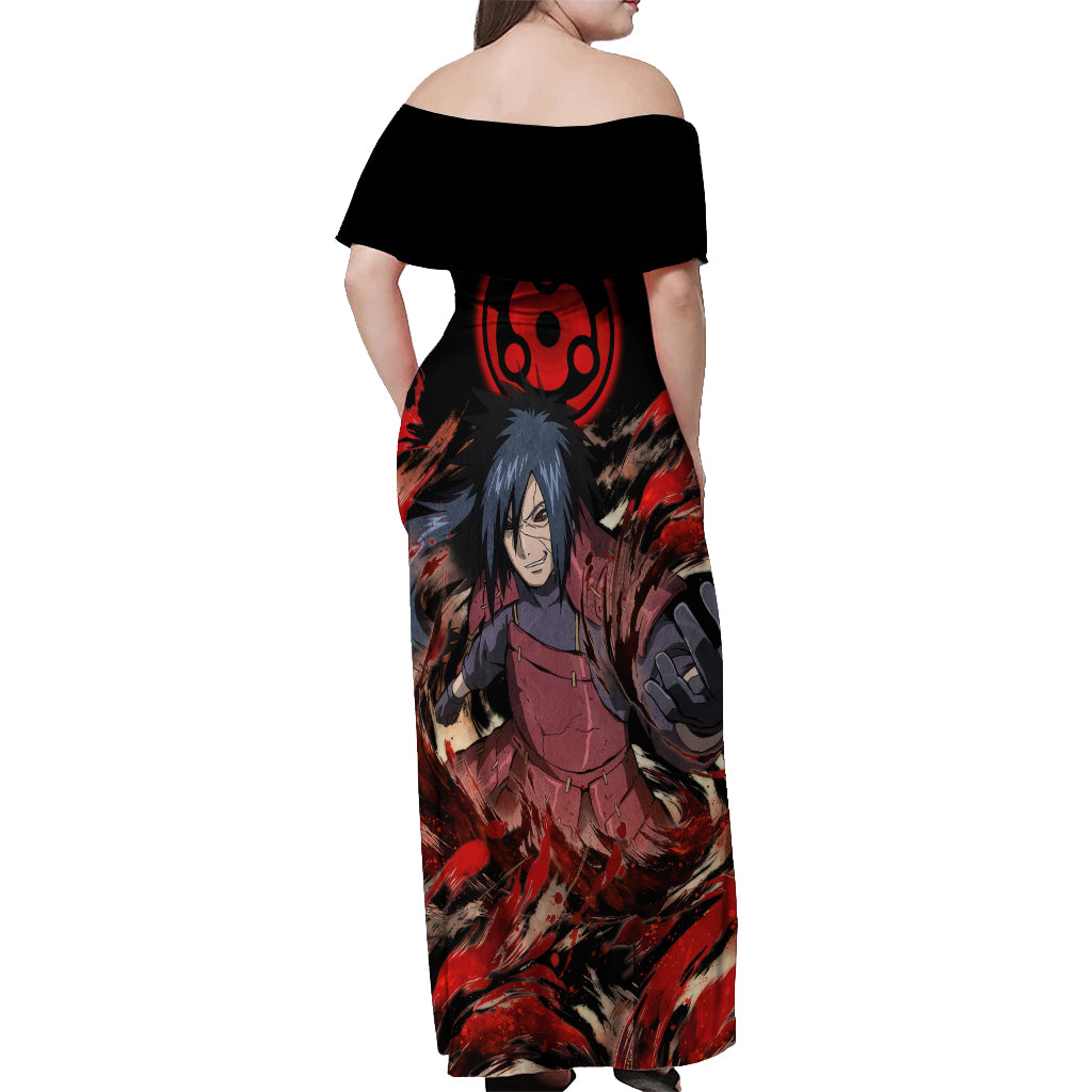 Uchiha Madara Sharingan Eyes Off Shoulder Maxi Dress Naruto