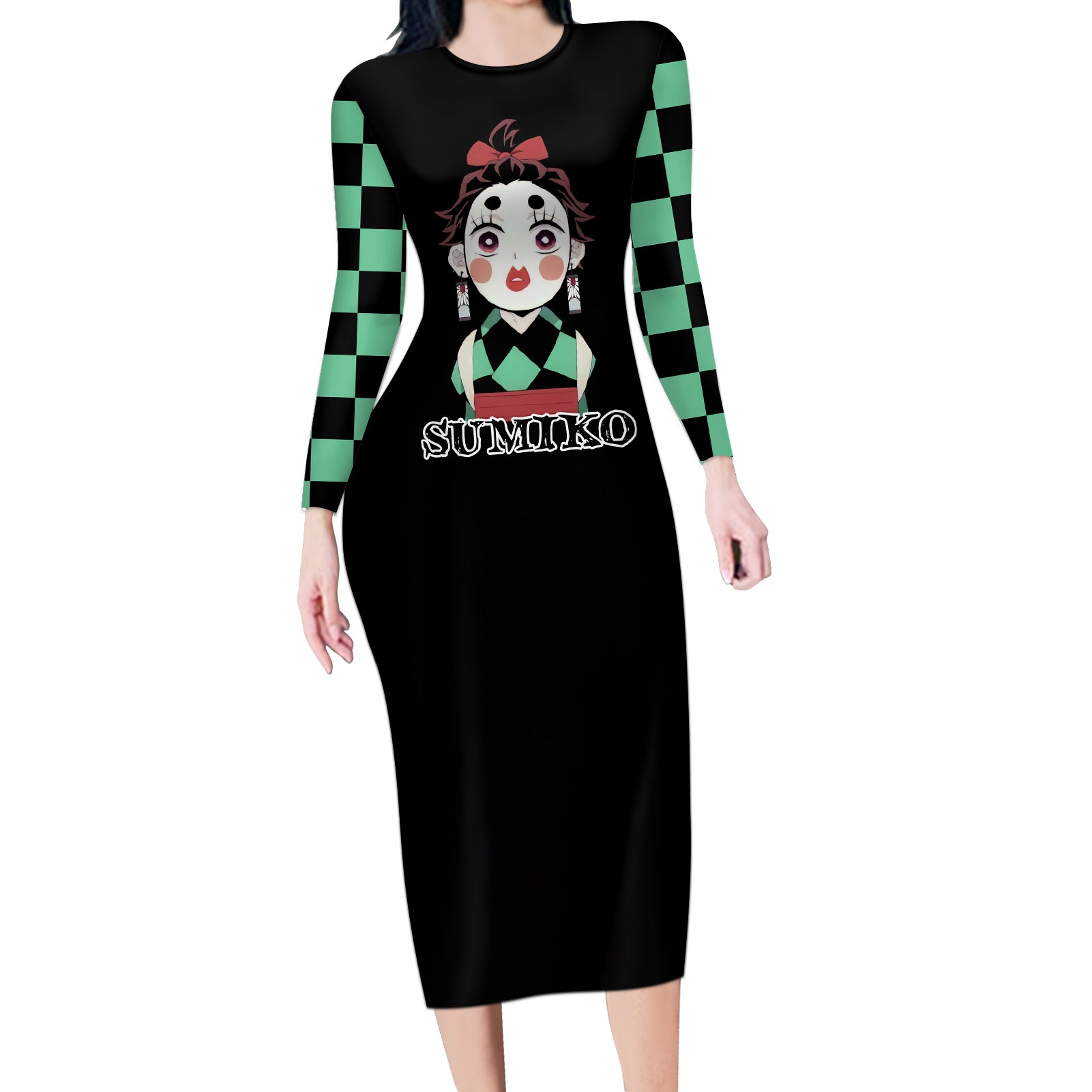Tanjiro Sumiko Demon Slayer Long Sleeve Bodycon Dress Funny Face