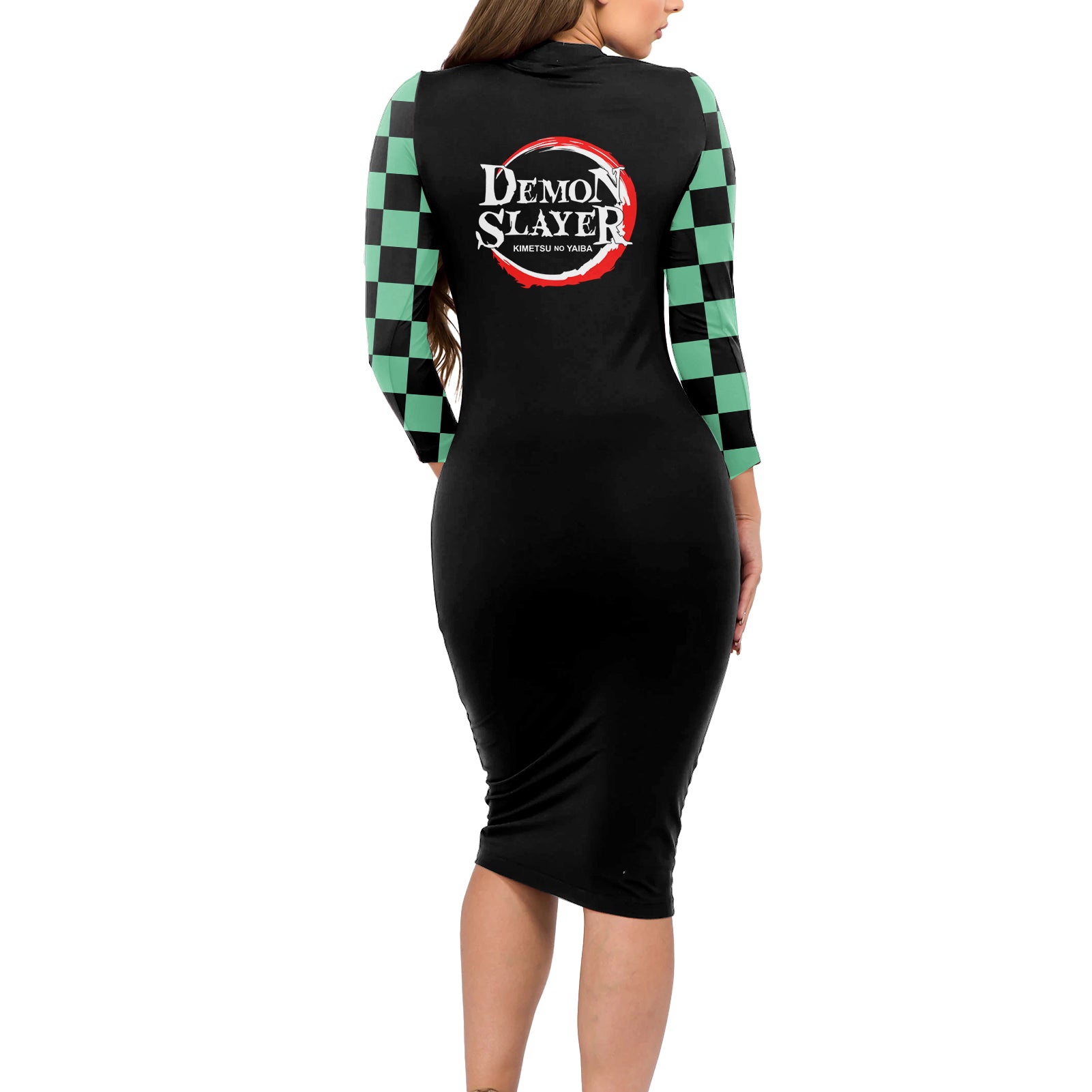 Tanjiro Sumiko Demon Slayer Long Sleeve Bodycon Dress Funny Face