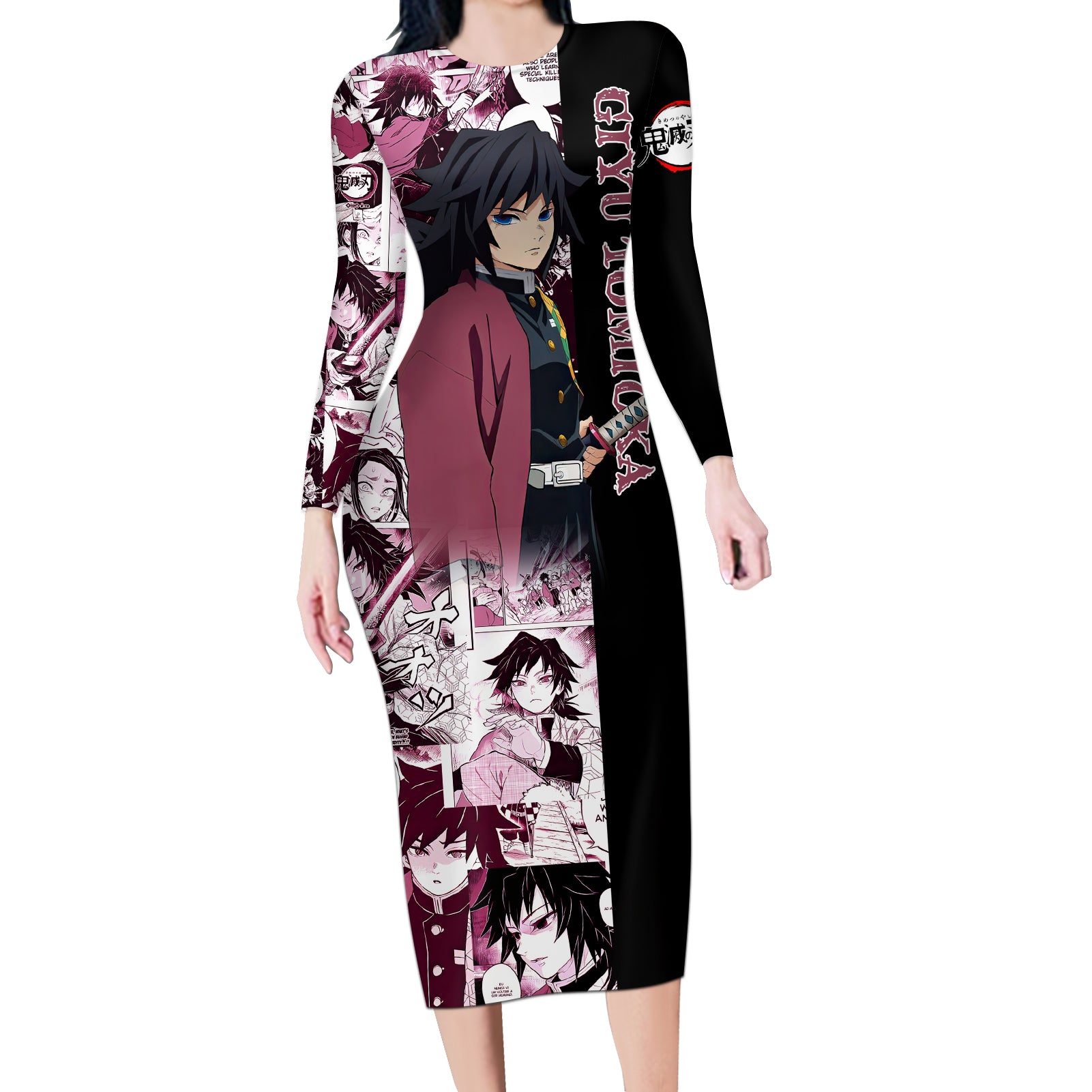 Giyu Tomioka Demon Slayer Long Sleeve Bodycon Dress Anime Mix Manga Style