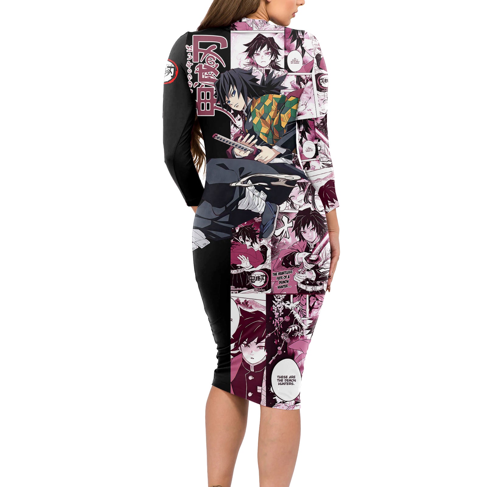 Giyu Tomioka Demon Slayer Long Sleeve Bodycon Dress Anime Mix Manga Style