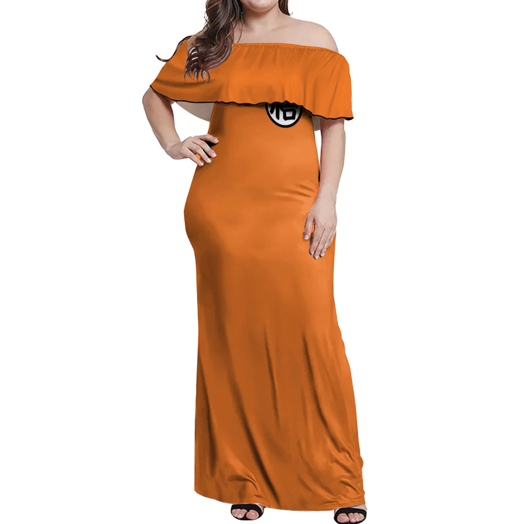 Goku Kanji Symbol Dragon Ball Anime Off Shoulder Maxi Dress