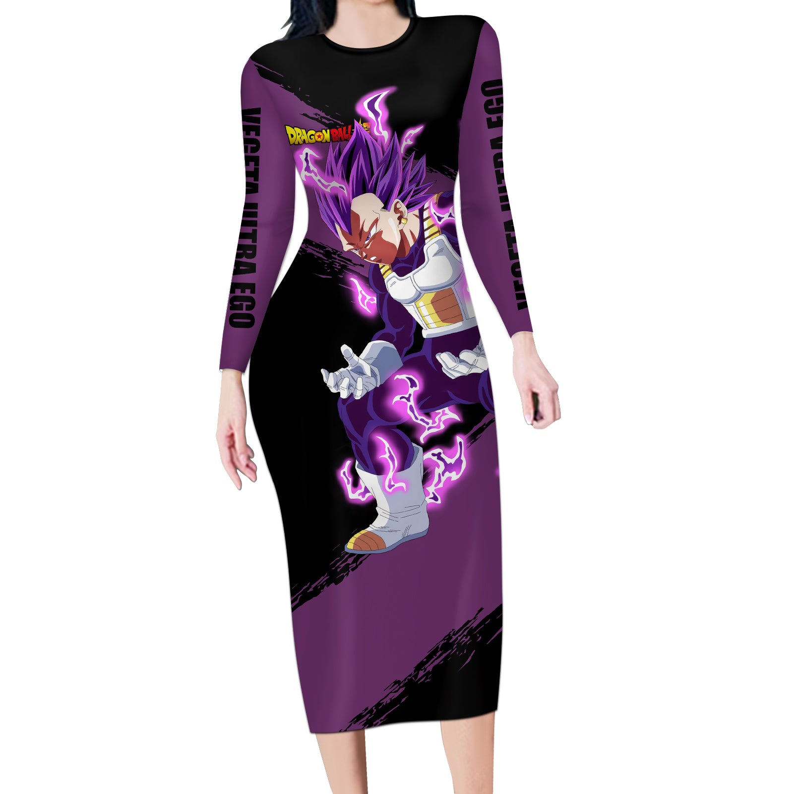 Vegeta Ultra Ego Dragon Ball Long Sleeve Bodycon Dress