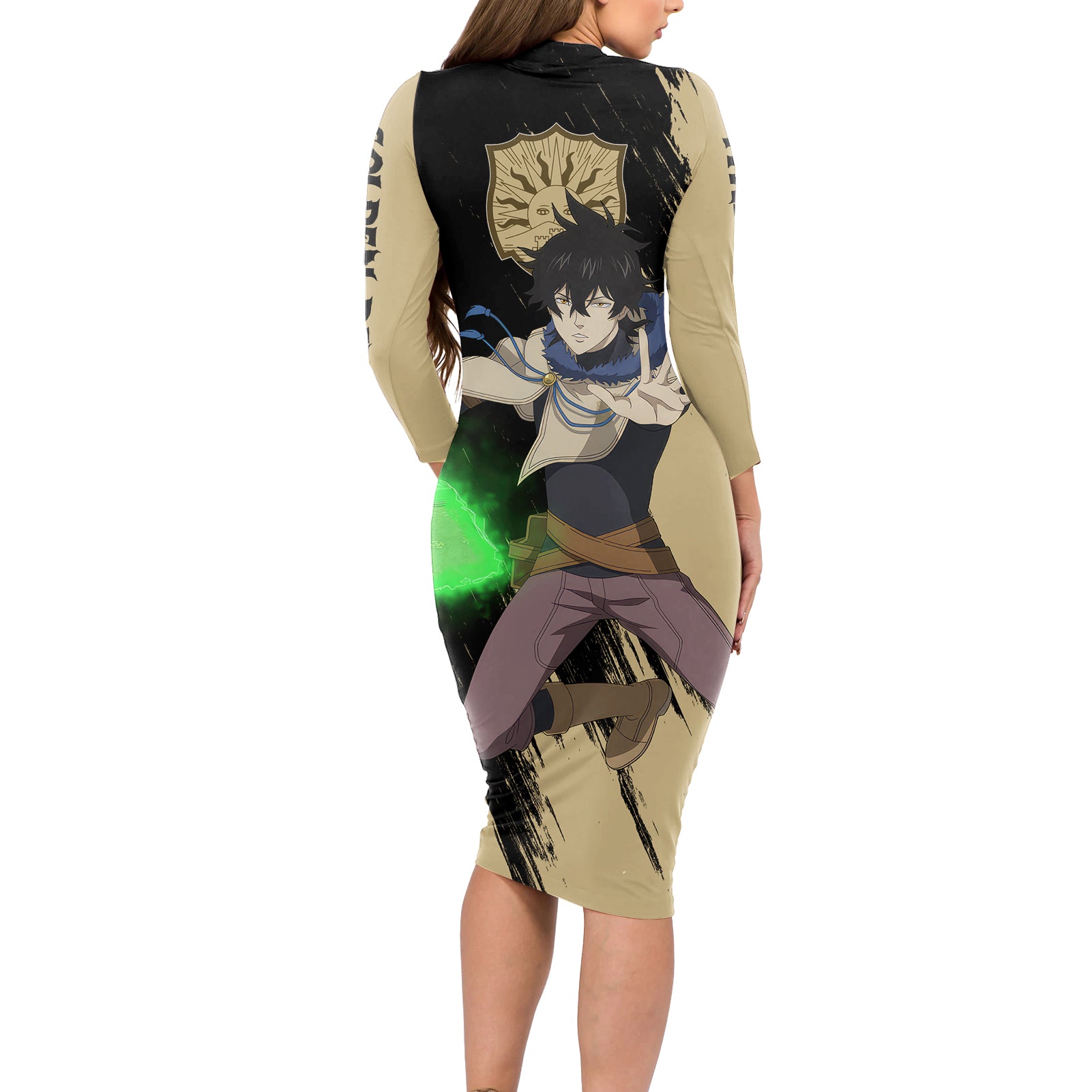 Yuno Long Sleeve Bodycon Dress Golden Dawn